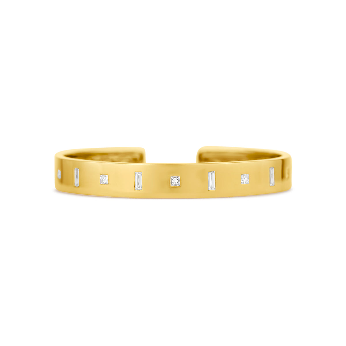 18k Yellow Gold Princess and Baguette Diamond Bangle