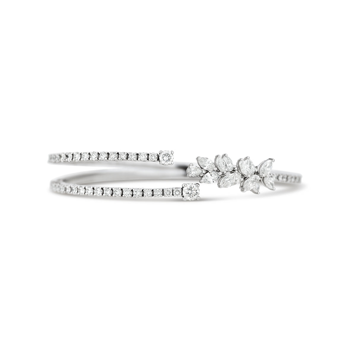 18k White Gold Pear, Marquise, and Pave Diamond Cuff Bracelet