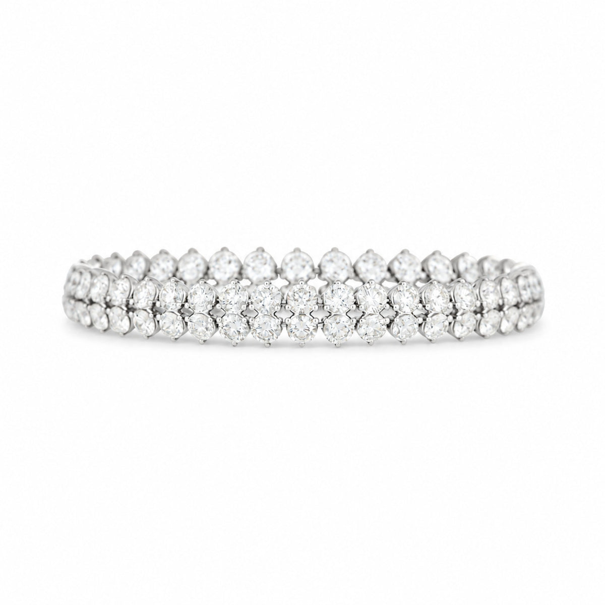 18k White Gold Diamond Two-Row Line Bracelet