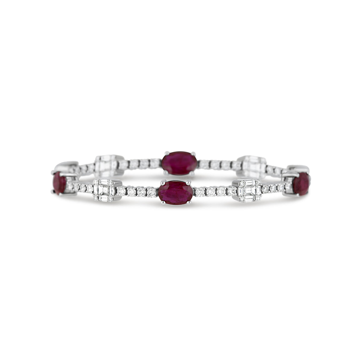 18k White Gold Oval Ruby and Diamond Bracelet