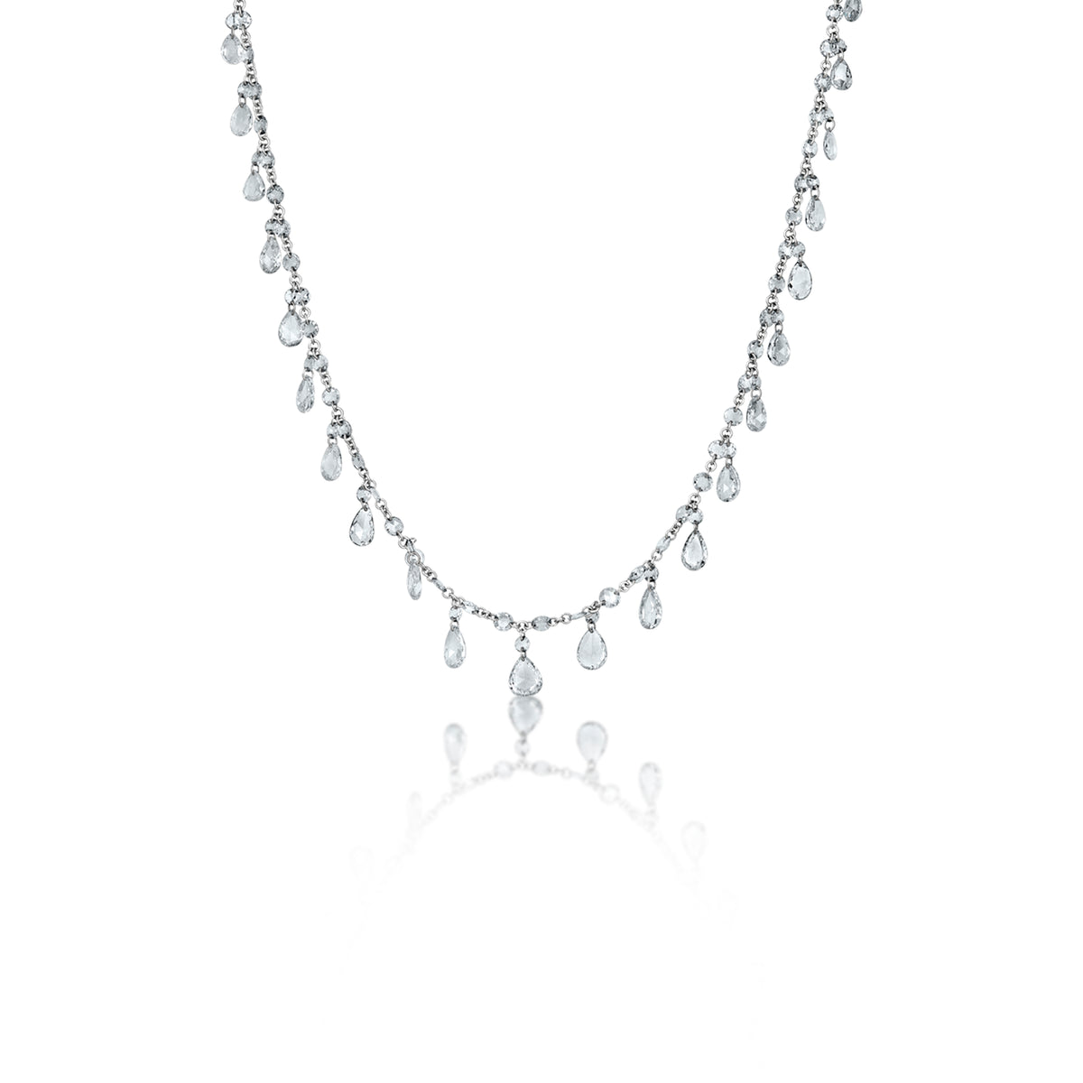 Platinum Pear and Round Pierced Diamond Graduated Chain Necklace