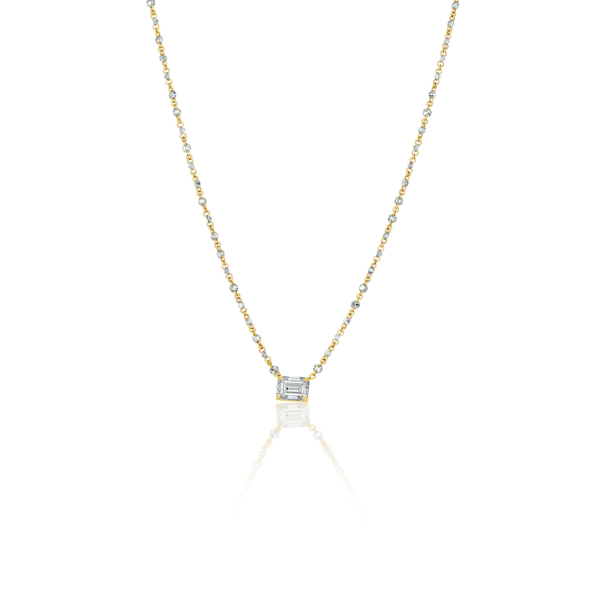 18k Yellow Gold Pierced Emerald Shape and Round Yellow Diamond Chain Necklace with Pear Accent