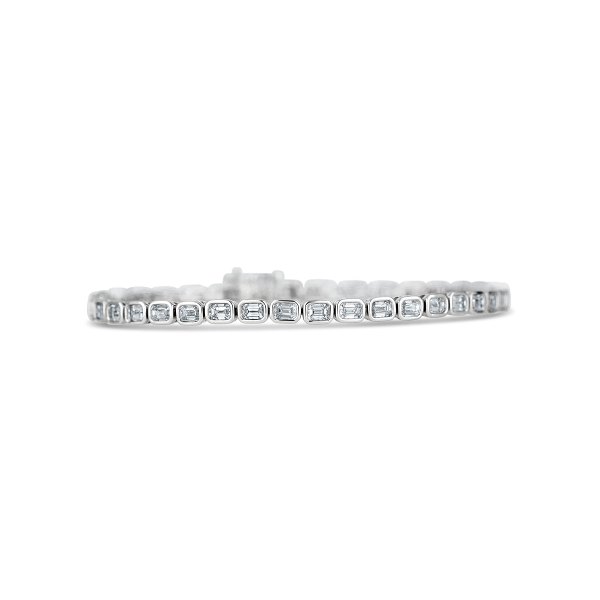 18k White Gold Emerald Diamond Bezel Set Line Bracelet 4.88cttw