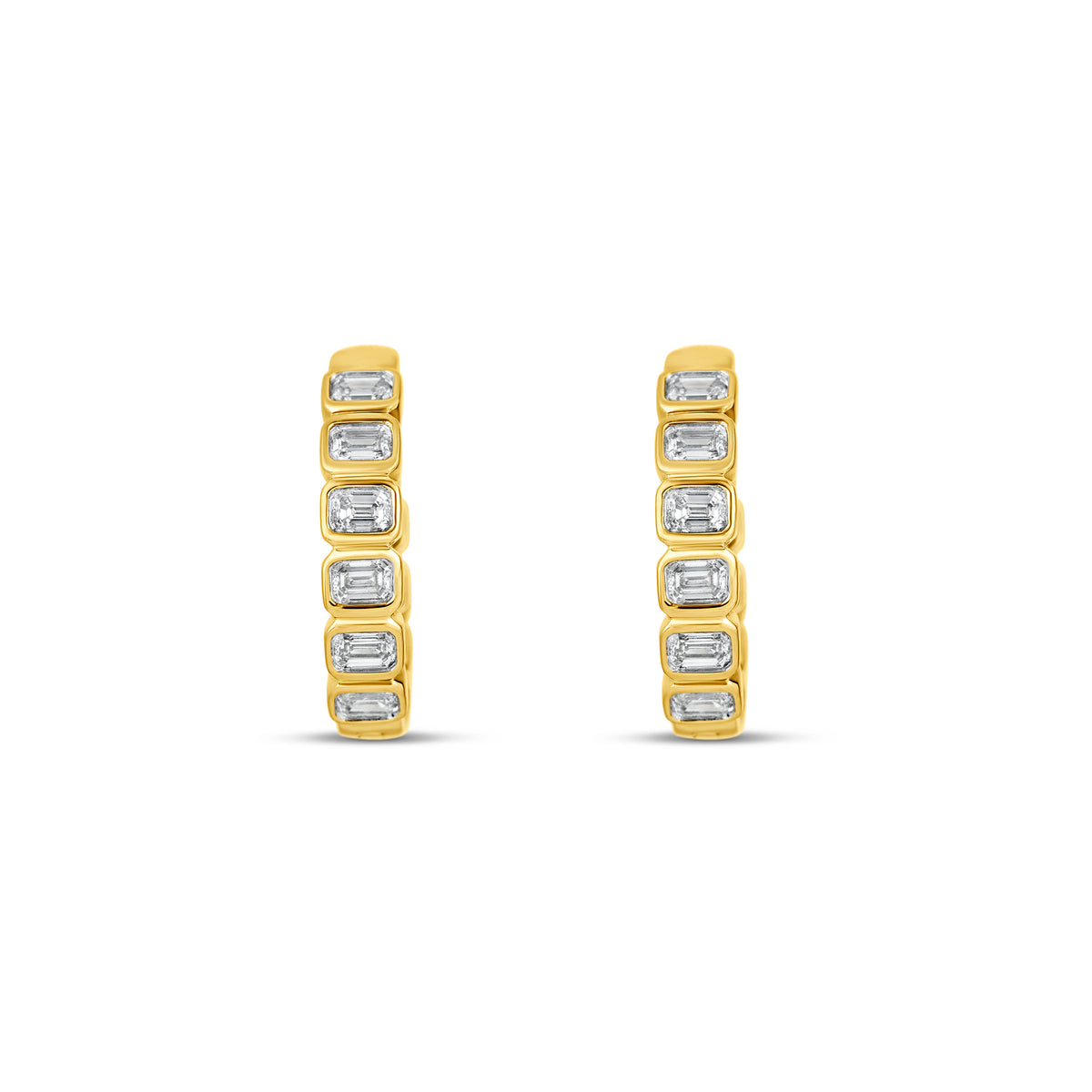 18k Yellow Gold Emerald Diamond Bezel Set Inside Outside Hoop Earrings