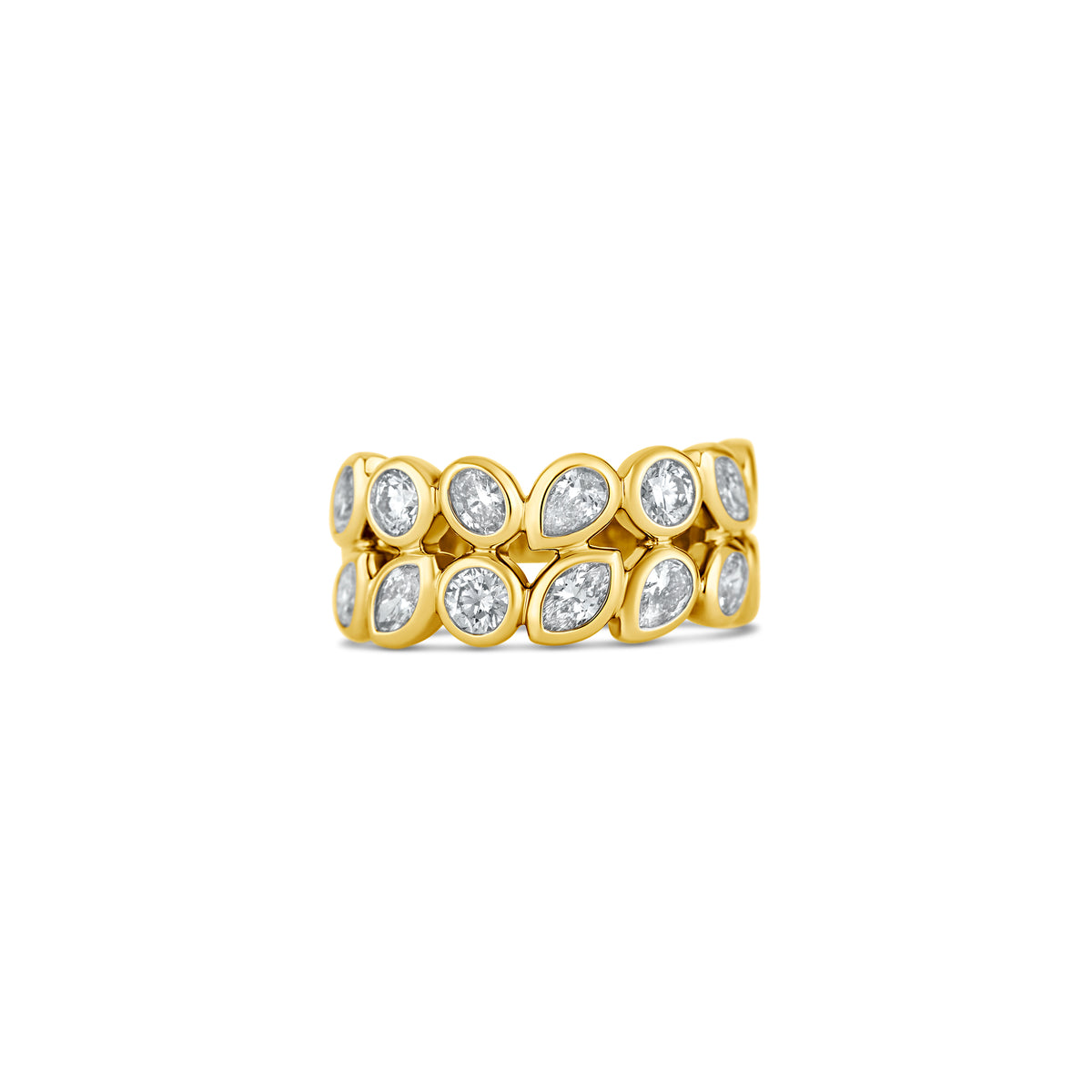 18k Yellow Gold Multi Shape Diamond Bezel Set Two-Row Ring