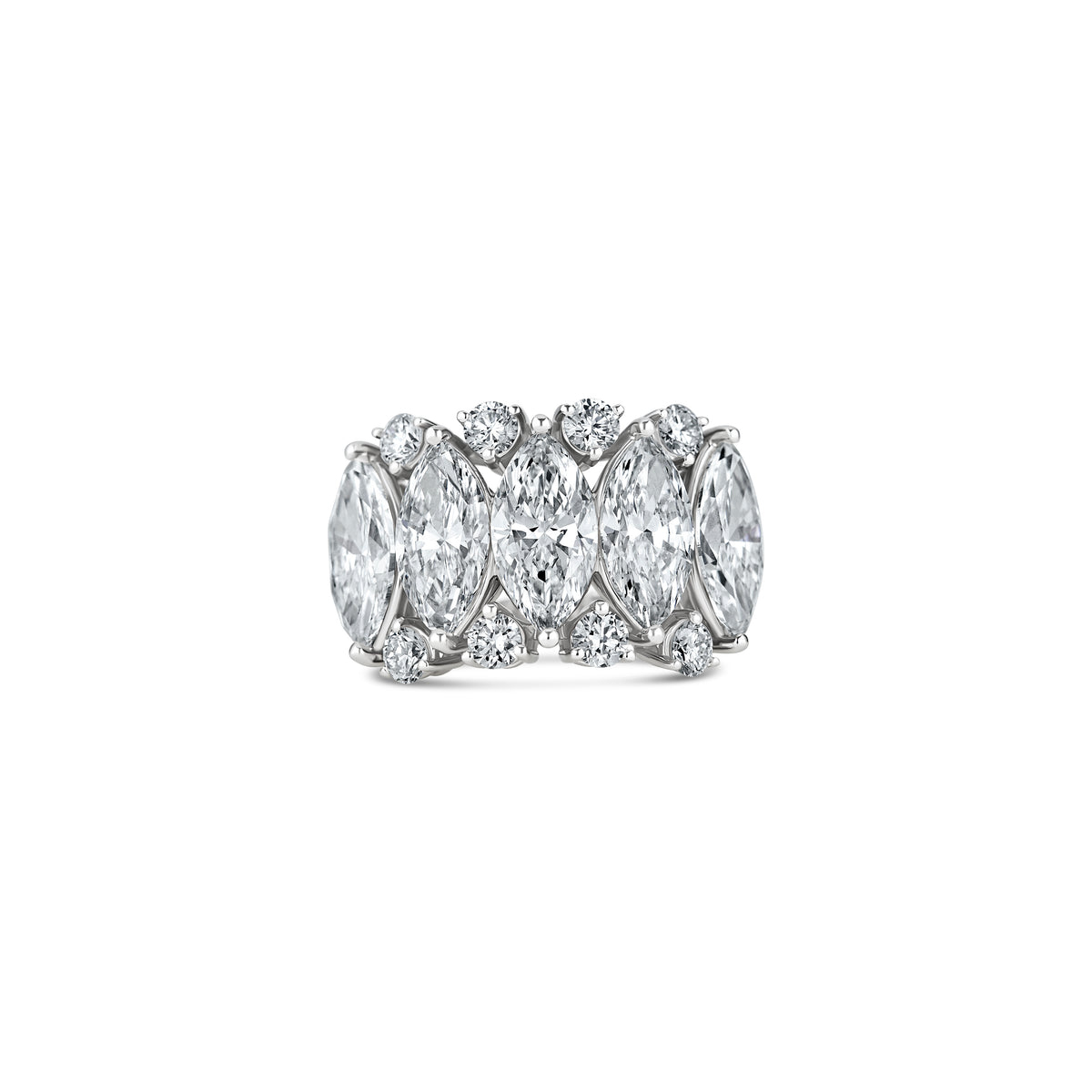 14k White Gold Lab Grown Marquise and Round Diamond Band