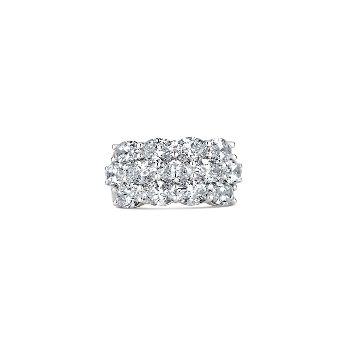 14k White Gold Lab Grown Oval Diamond Three-Row Band