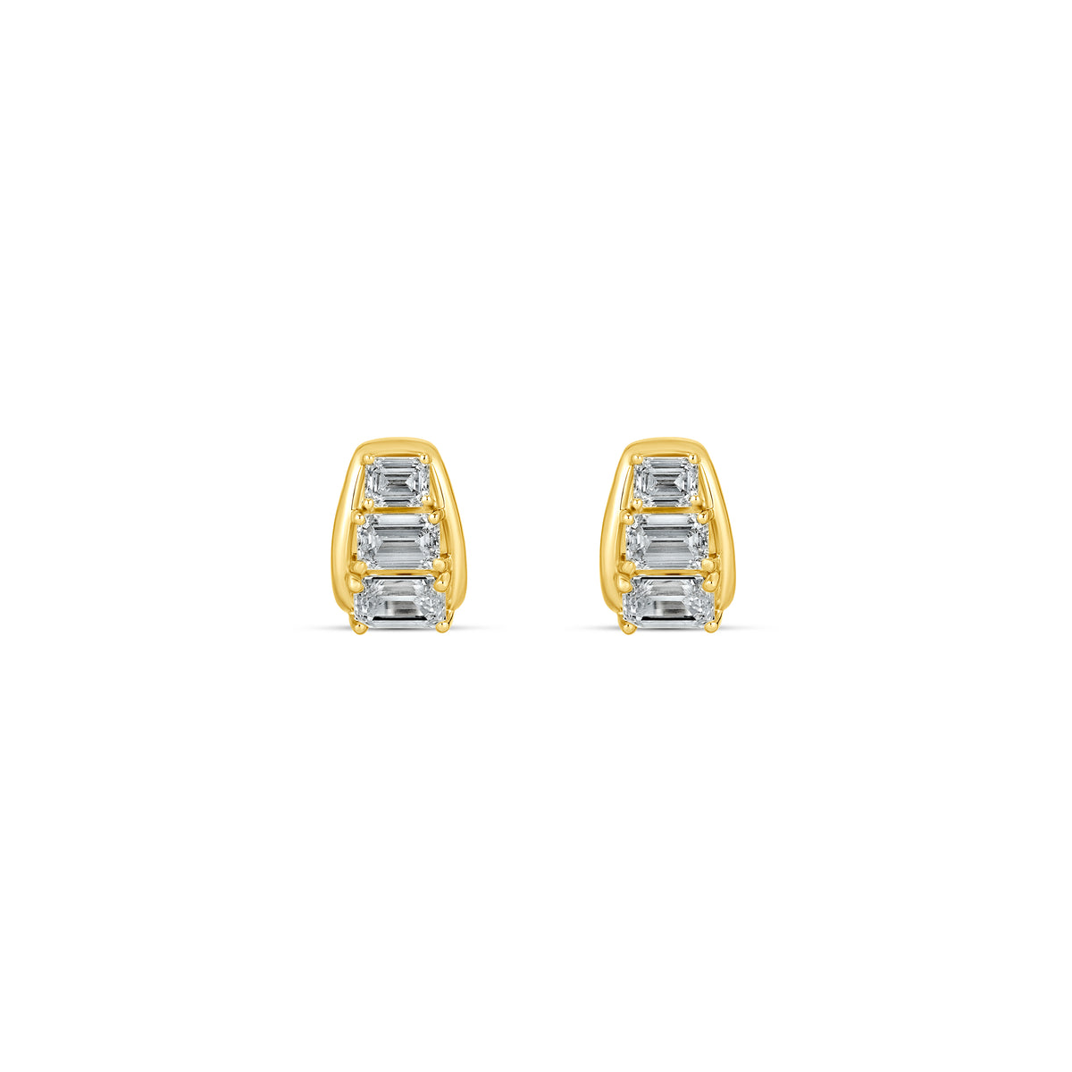 14k Yellow Gold Lab Grown Emerald Diamond East-West Huggie Hoop Earrings