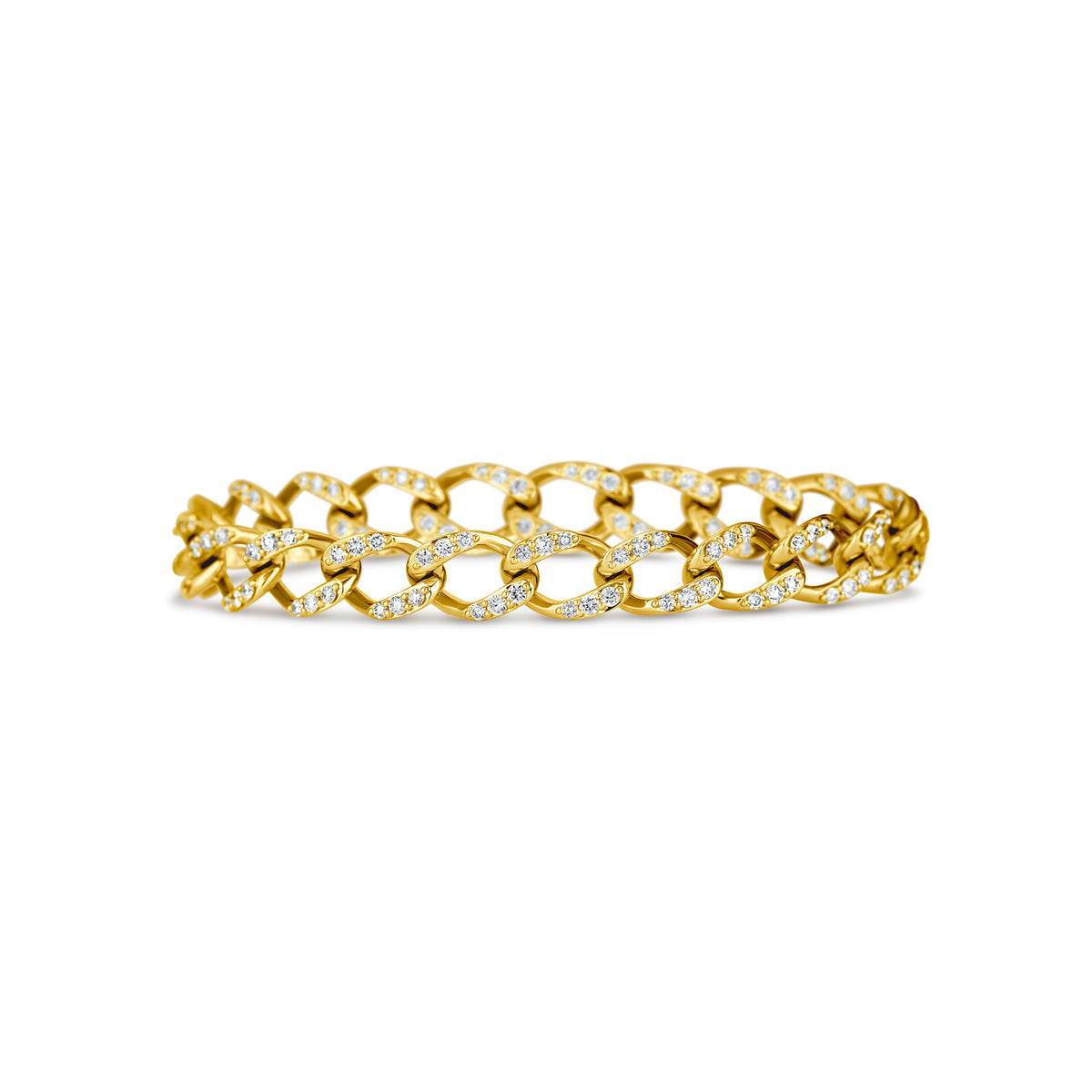 14k Yellow Gold Lab Grown Diamond Pavé Curb Chain Bracelet