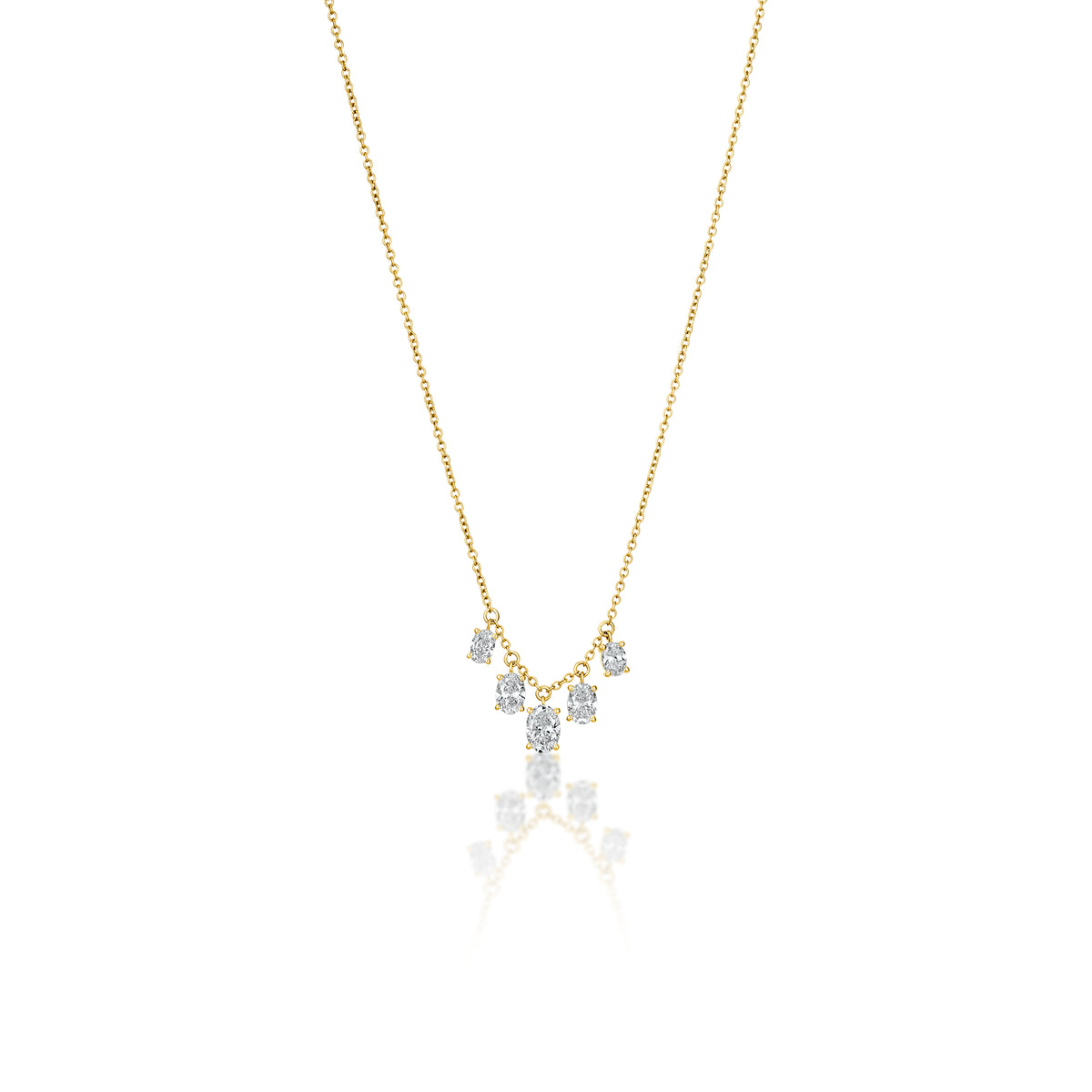 14k Yellow Gold Lab Grown Oval Diamond Dangle Graduated Necklace