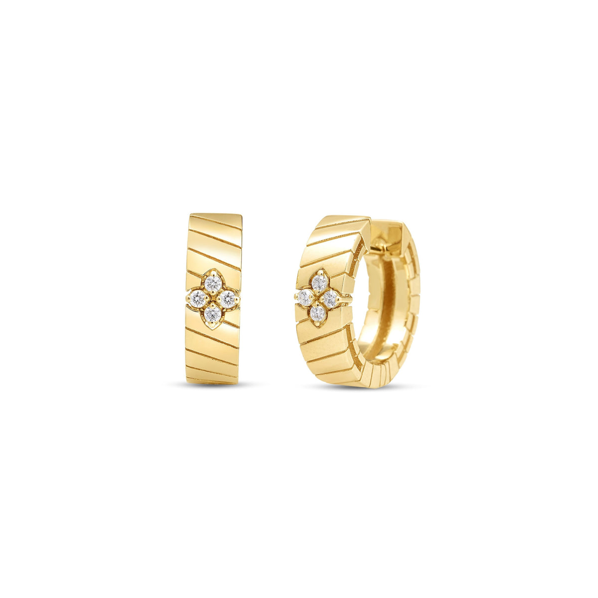 Roberto Coin 18k Yellow Gold Love in Verona Ridged Diamond Huggie Hoop Earrings