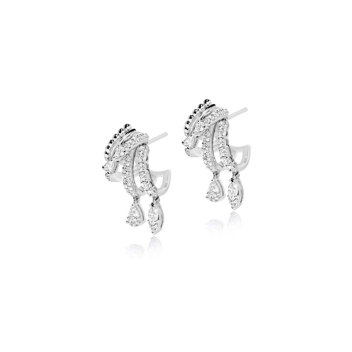 18k White Gold Multi Shape Diamond Five Row Huggie Dangle Earrings