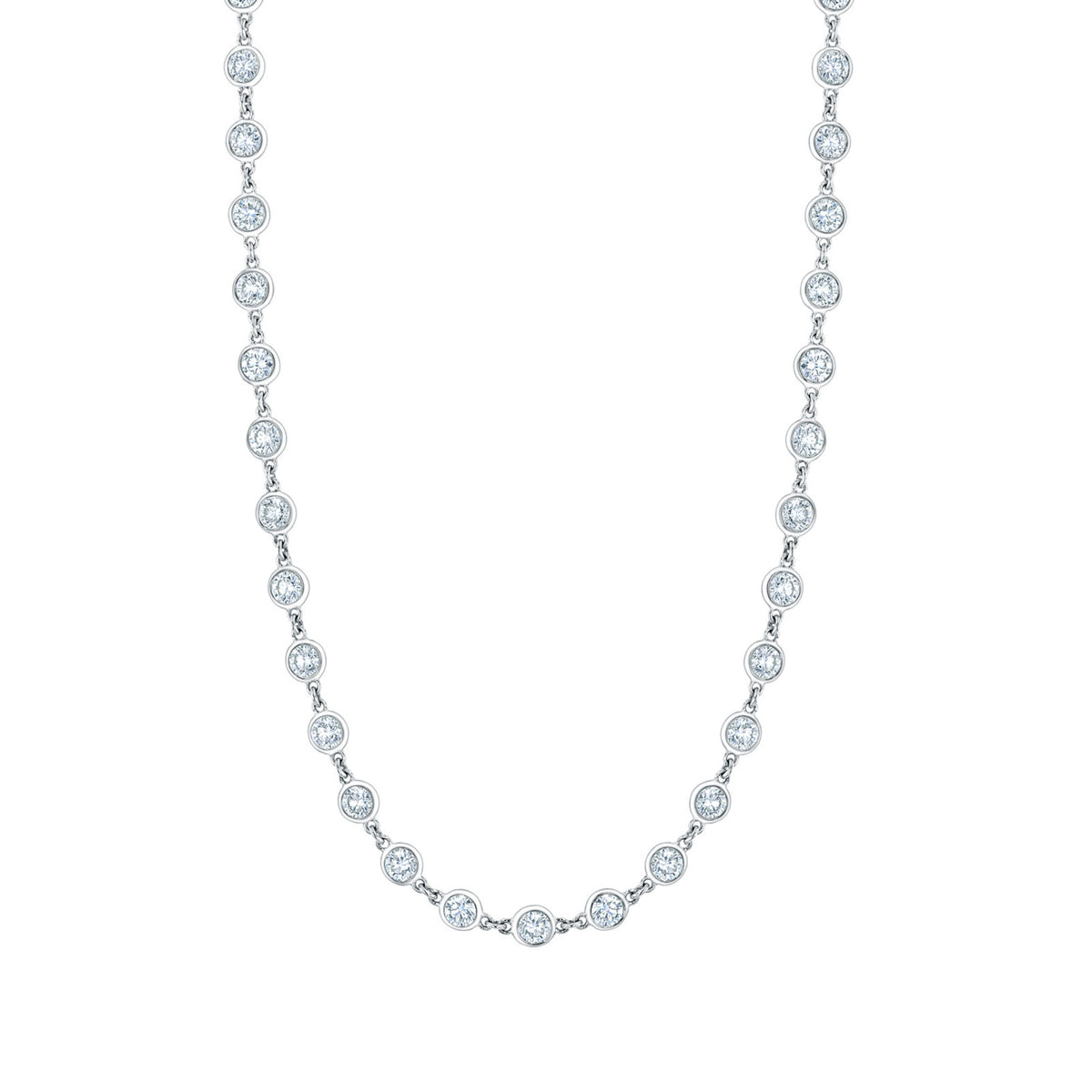 Platinum Round Diamond By the Yard Bezel Set Necklace