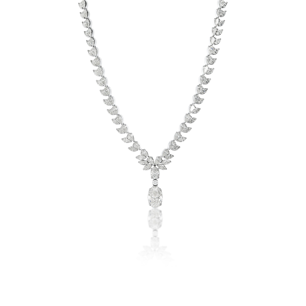 18k White Gold Lab Grown 5.29ct Oval and Multi Shape Diamond Necklace