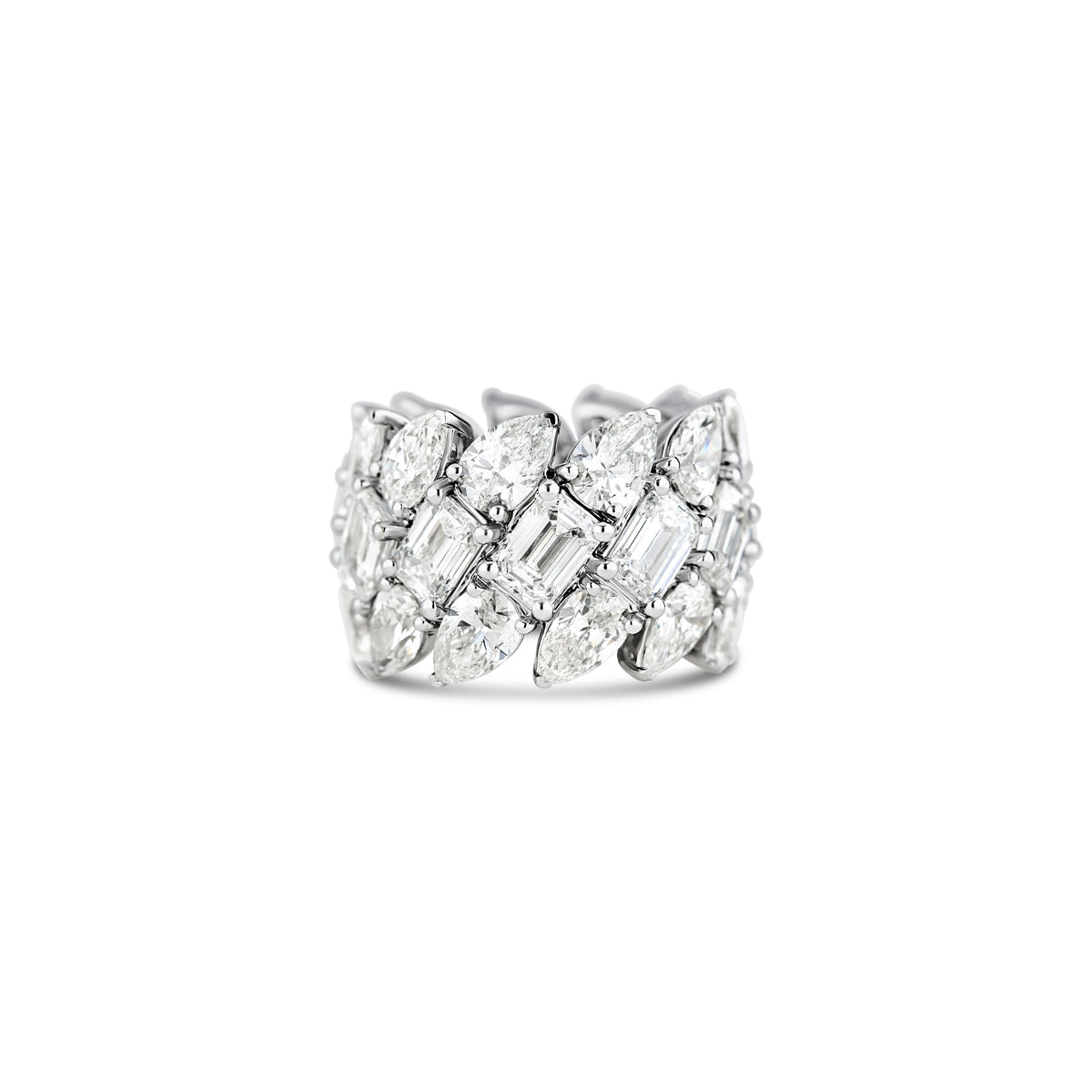 18k White Gold Lab Grown Pear and Emerald Diamond Multi-Row Band