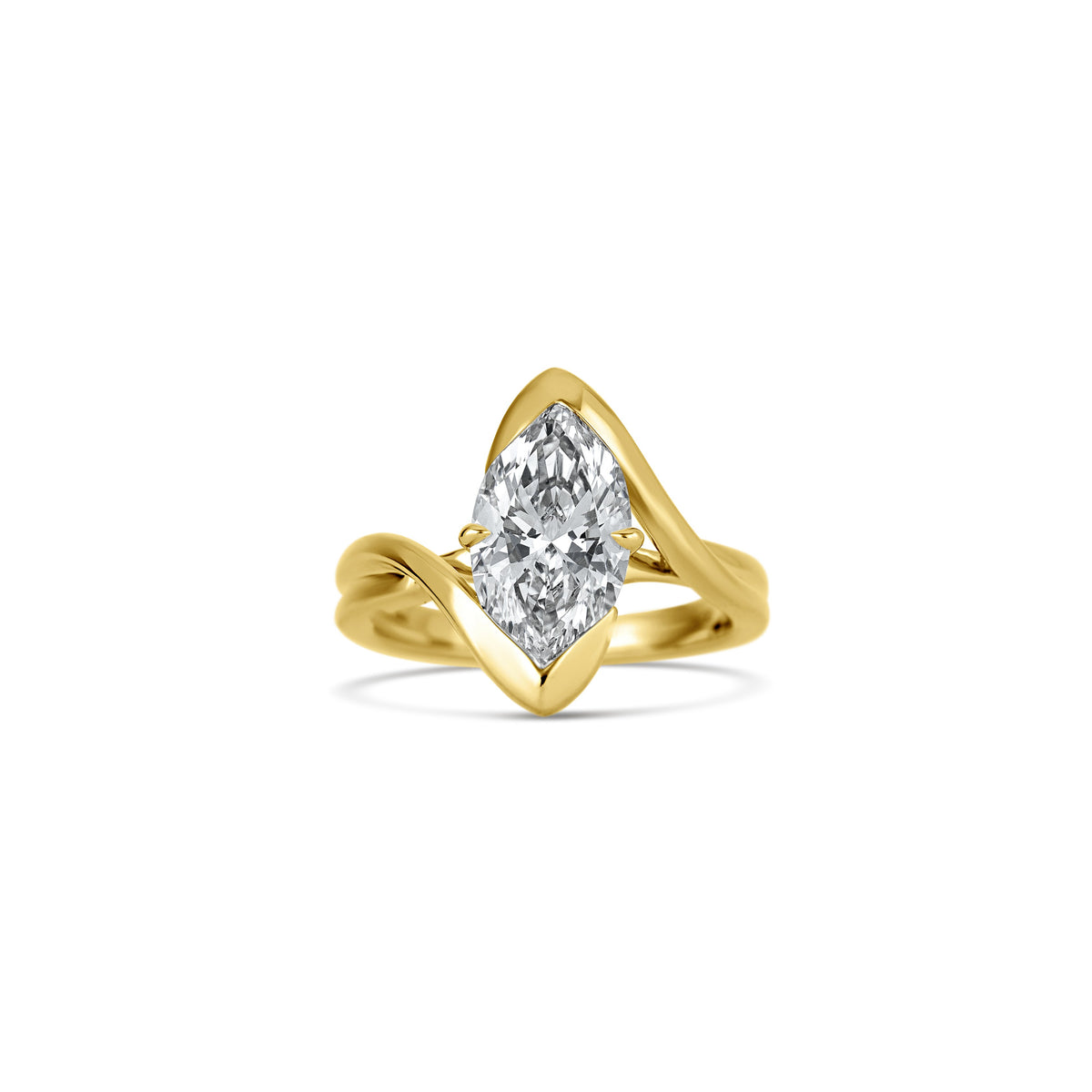 14k Yellow Gold Lab Grown Marquise Diamond Half Bezel Solitaire Engagement Ring