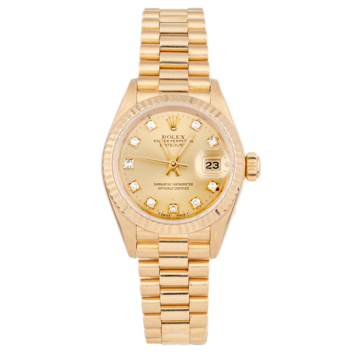 Rolex Lady Datejust President Yellow Gold Champagne Dial 26mm 69178