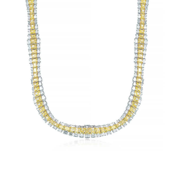 18k White Gold Radiant Fancy Yellow Diamond Necklace