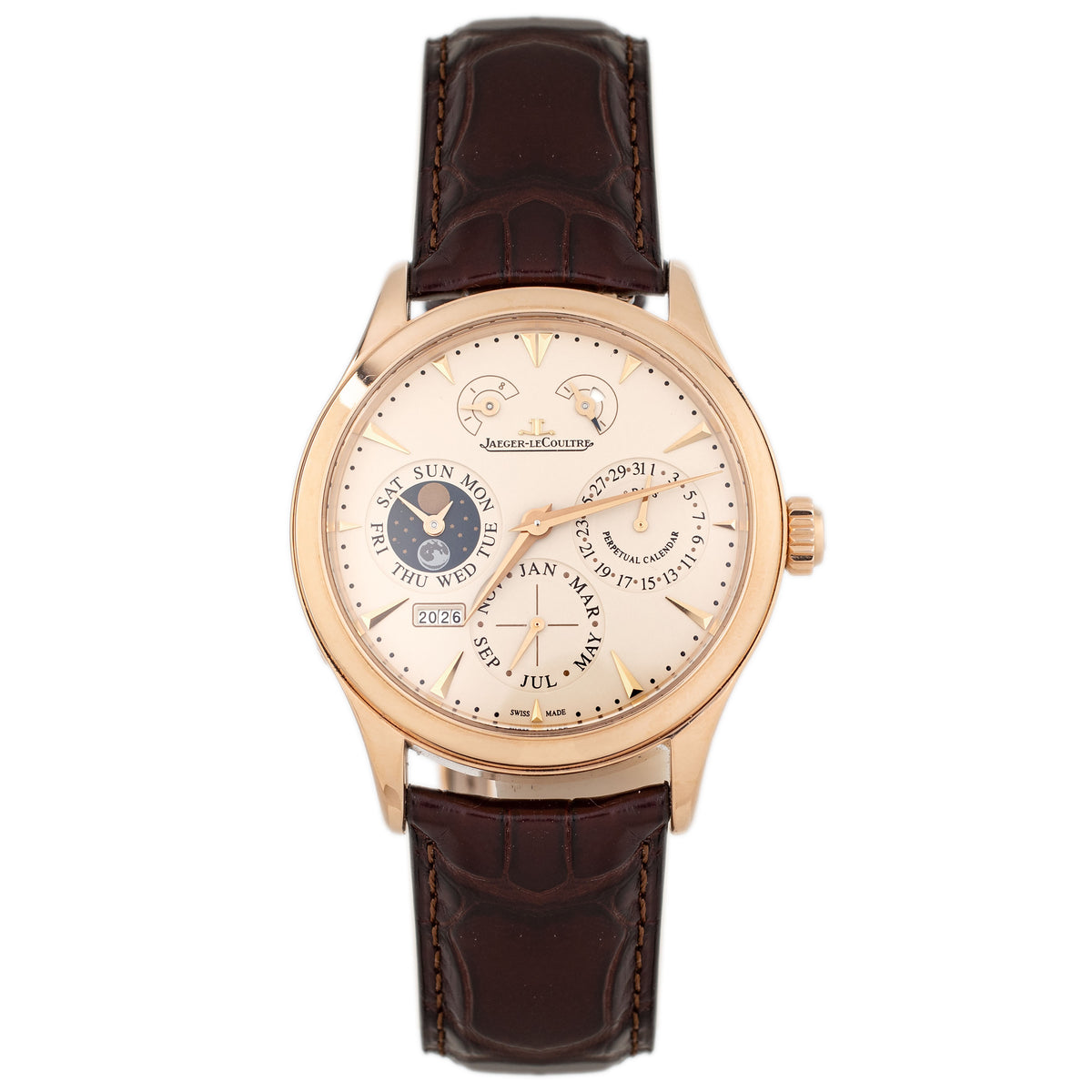Jaeger-LeCoultre Master Eight Days Perpetual Calendar Rose Gold White Dial 40mm Q1612420 Full Set
