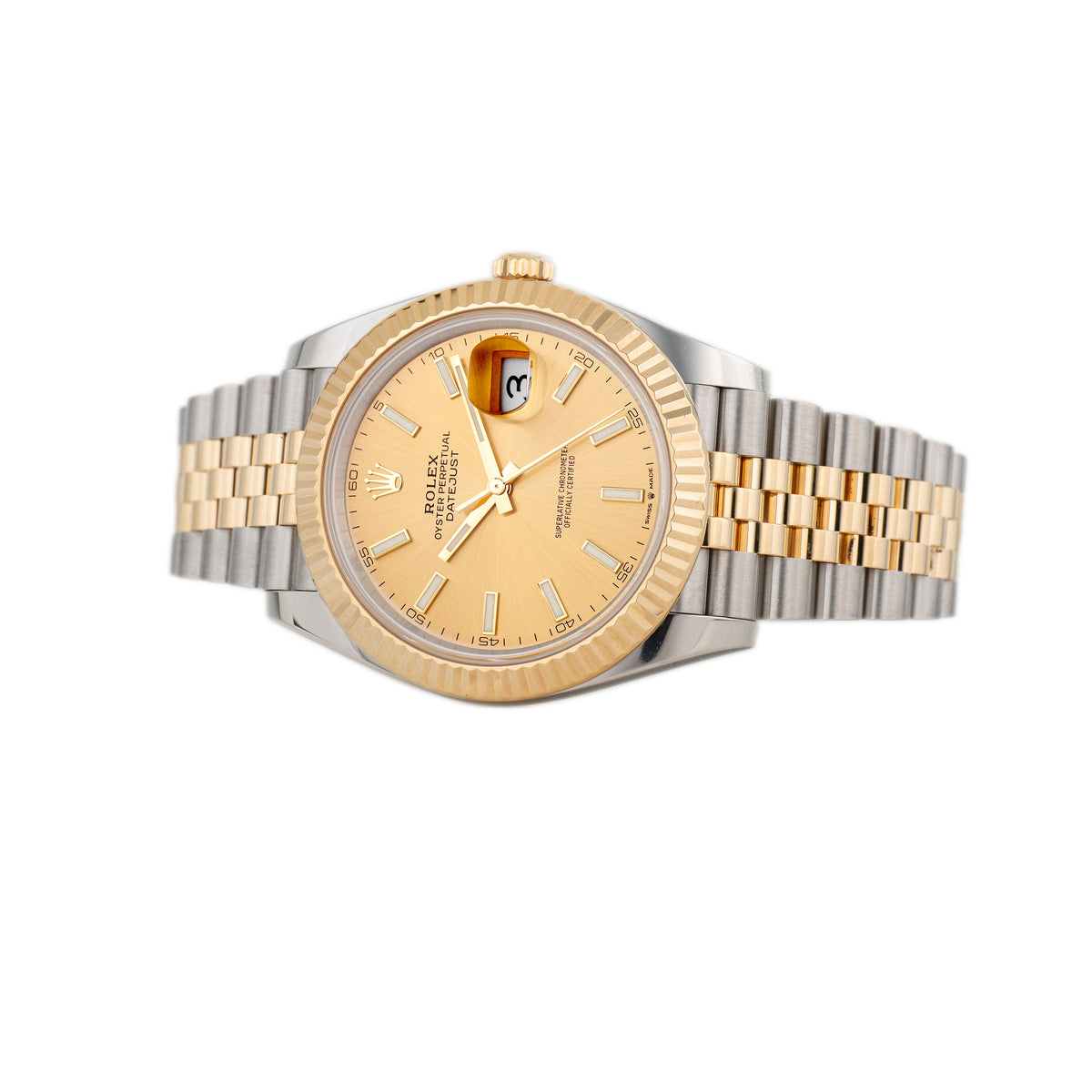 Rolex Datejust 41 Stainless Steel & Yellow Gold Champagne Dial Fluted Jubilee 41mm 126333 Full Set