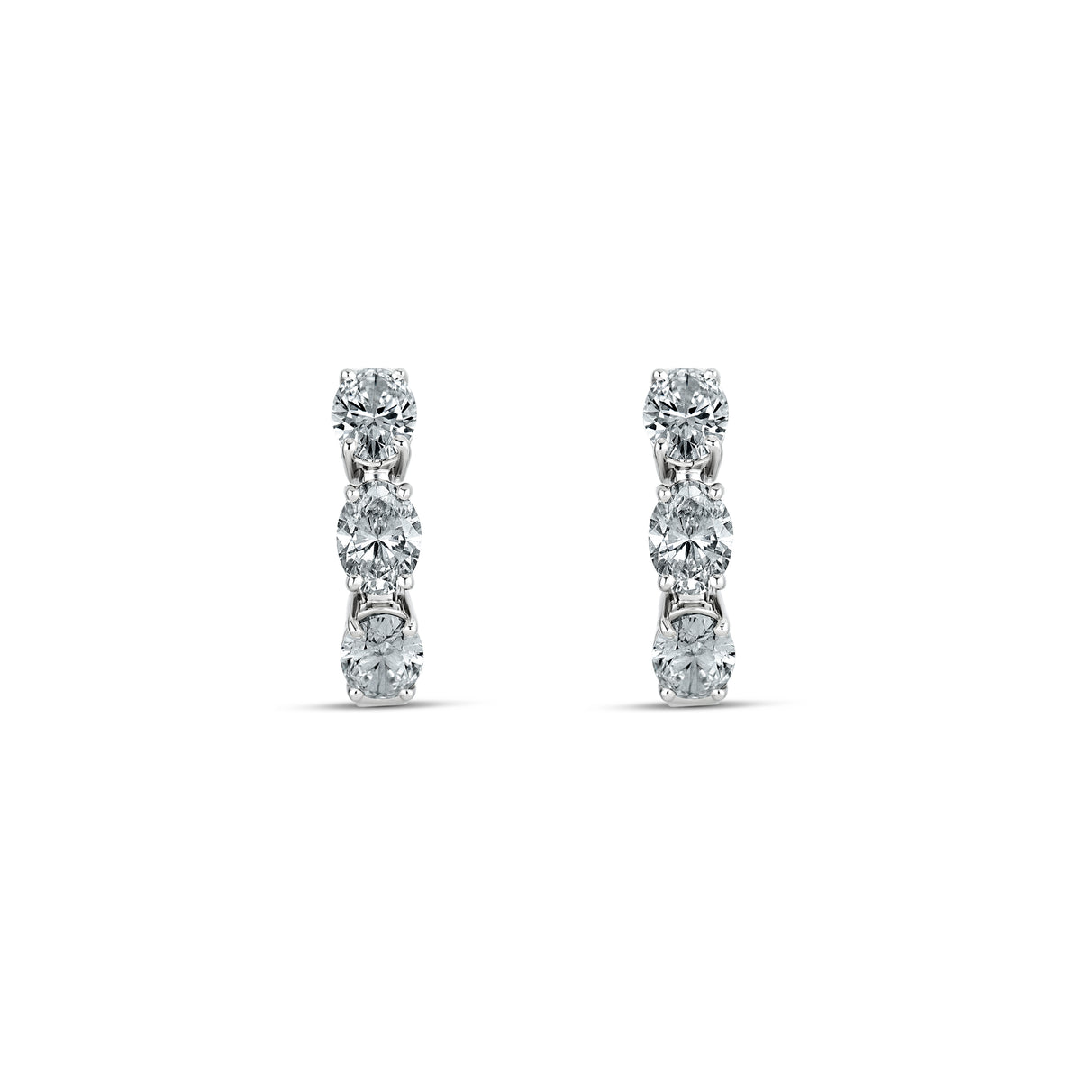 18k White Gold Oval and Round Diamond Inside Outside Hoop Earrings