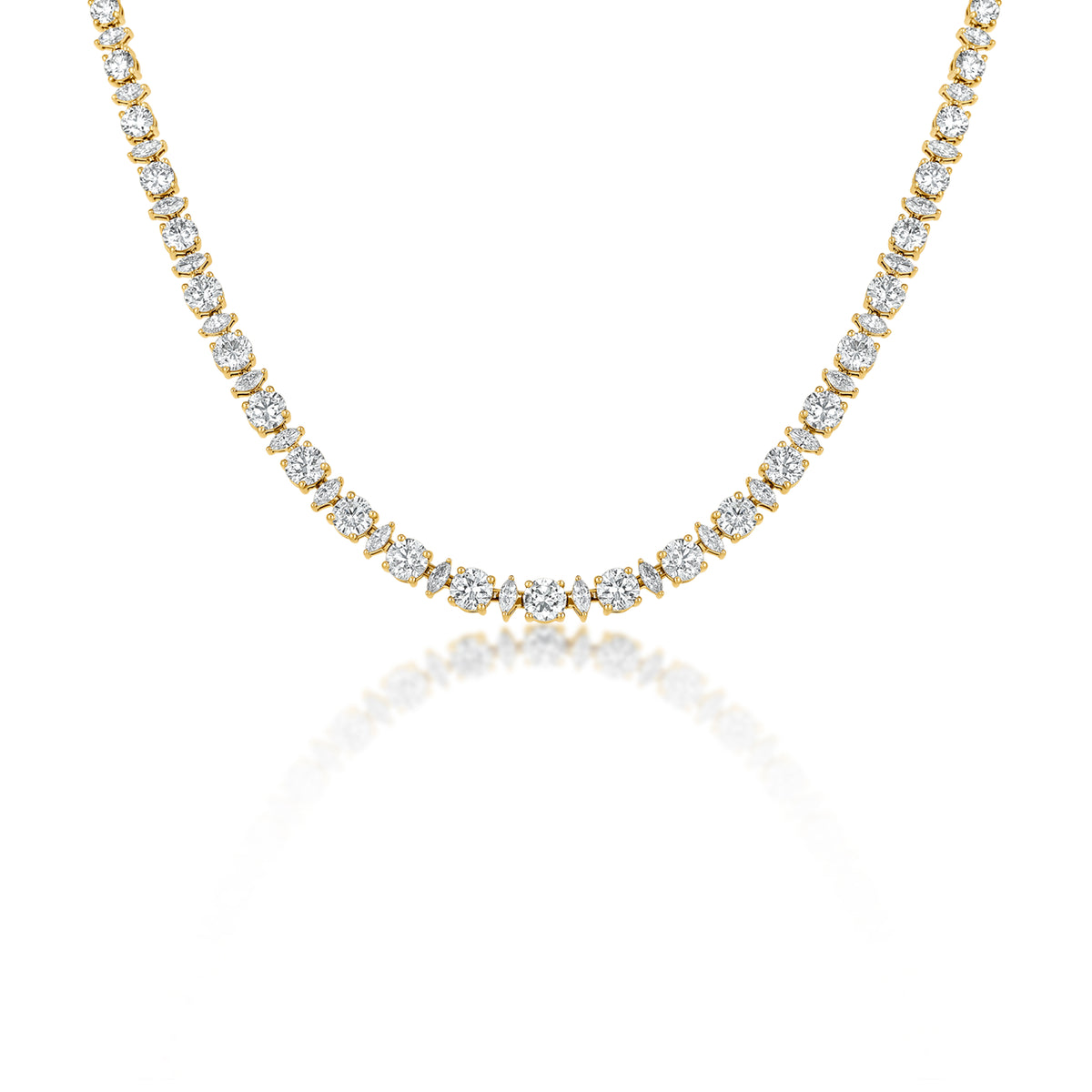 18k Yellow Gold Round and Marquise Diamond Alternating Necklace