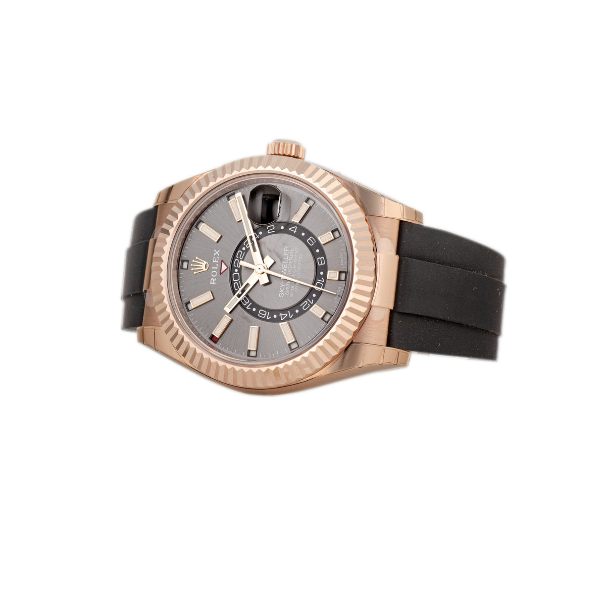 Rolex Sky-Dweller Rose Gold Gray Dial Oysterflex 42mm 326235 Full Set