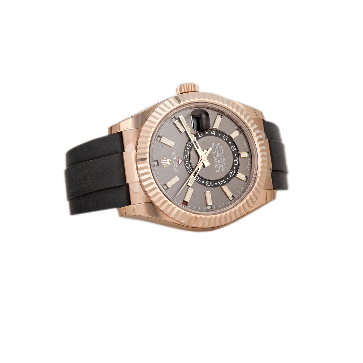 Rolex Sky-Dweller Rose Gold Gray Dial Oysterflex 42mm 326235 Full Set