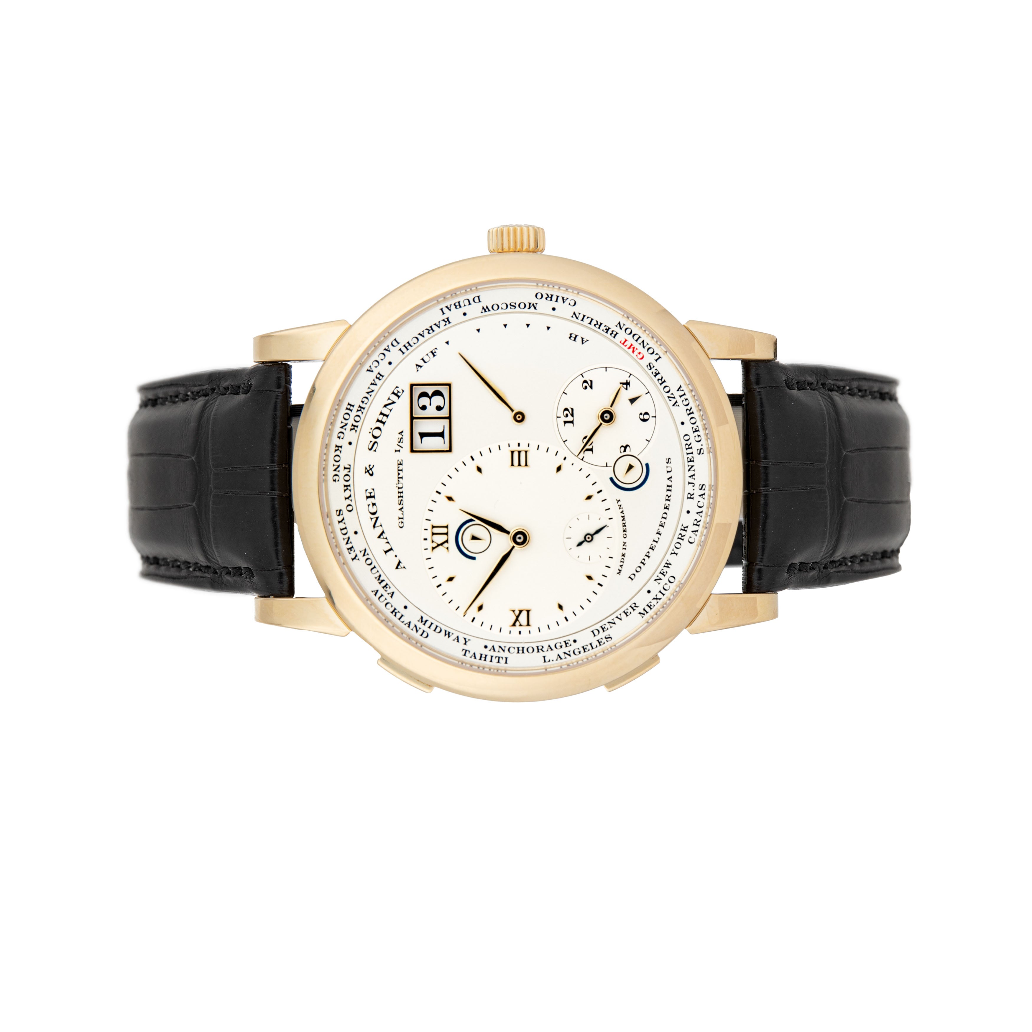 A. Lange & Sohne Lange 1 Timezone Yellow Gold Silver Dial 41.9mm 116.0