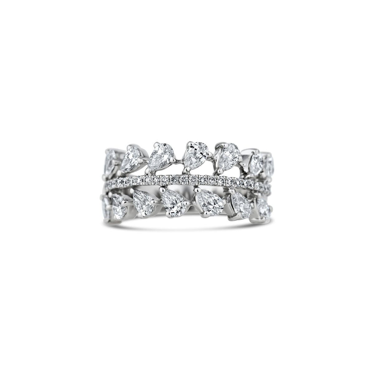 18k White Gold Pear and Round Diamond Band
