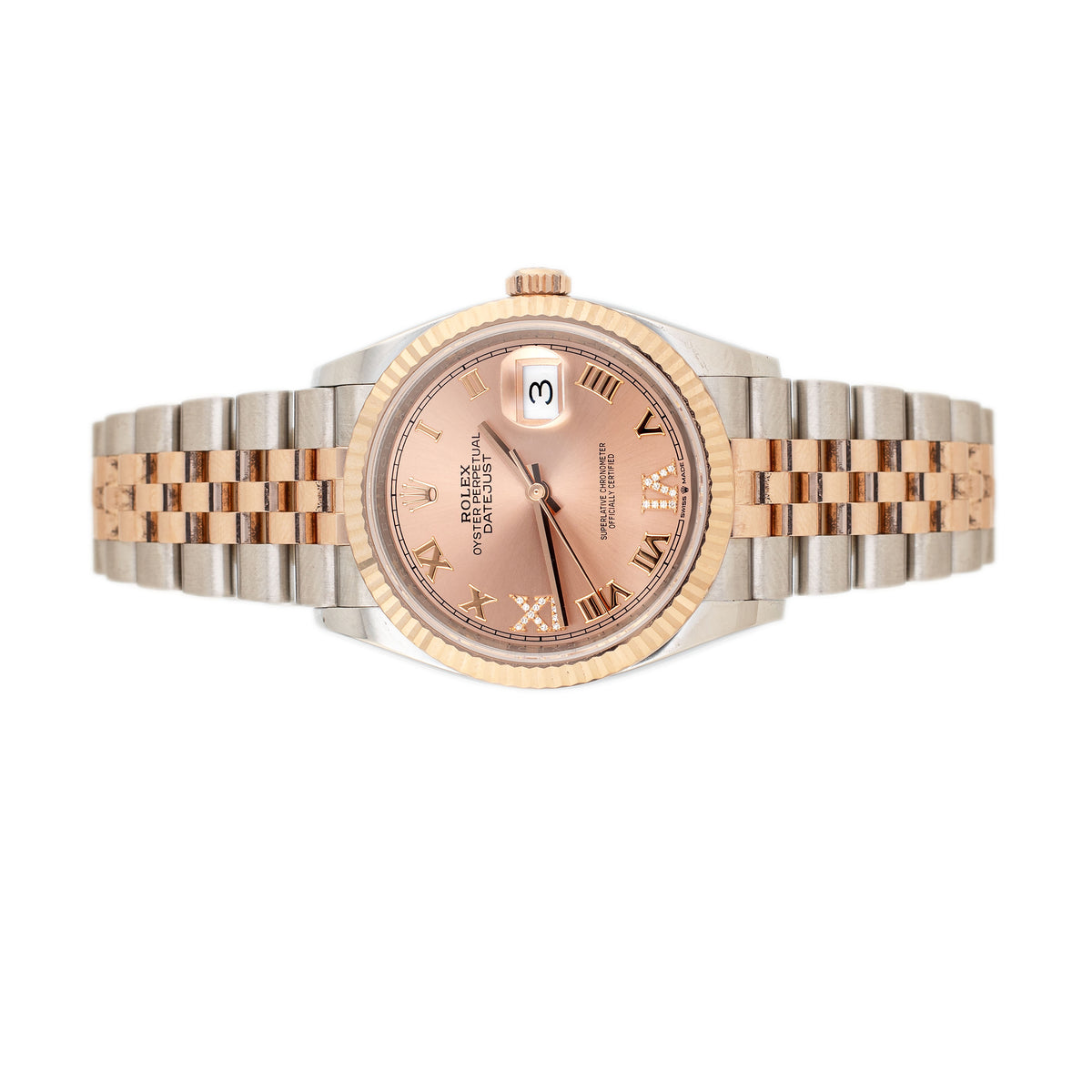 Rolex Datejust 36 Stainless Steel & Rose Gold Pink Dial Fluted Jubilee 36mm 126231 Full Set