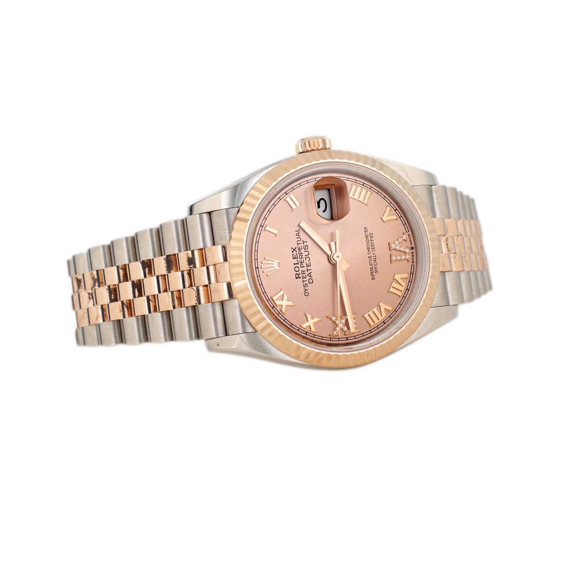 Rolex Datejust 36 Stainless Steel & Rose Gold Pink Dial Fluted Jubilee 36mm 126231 Full Set