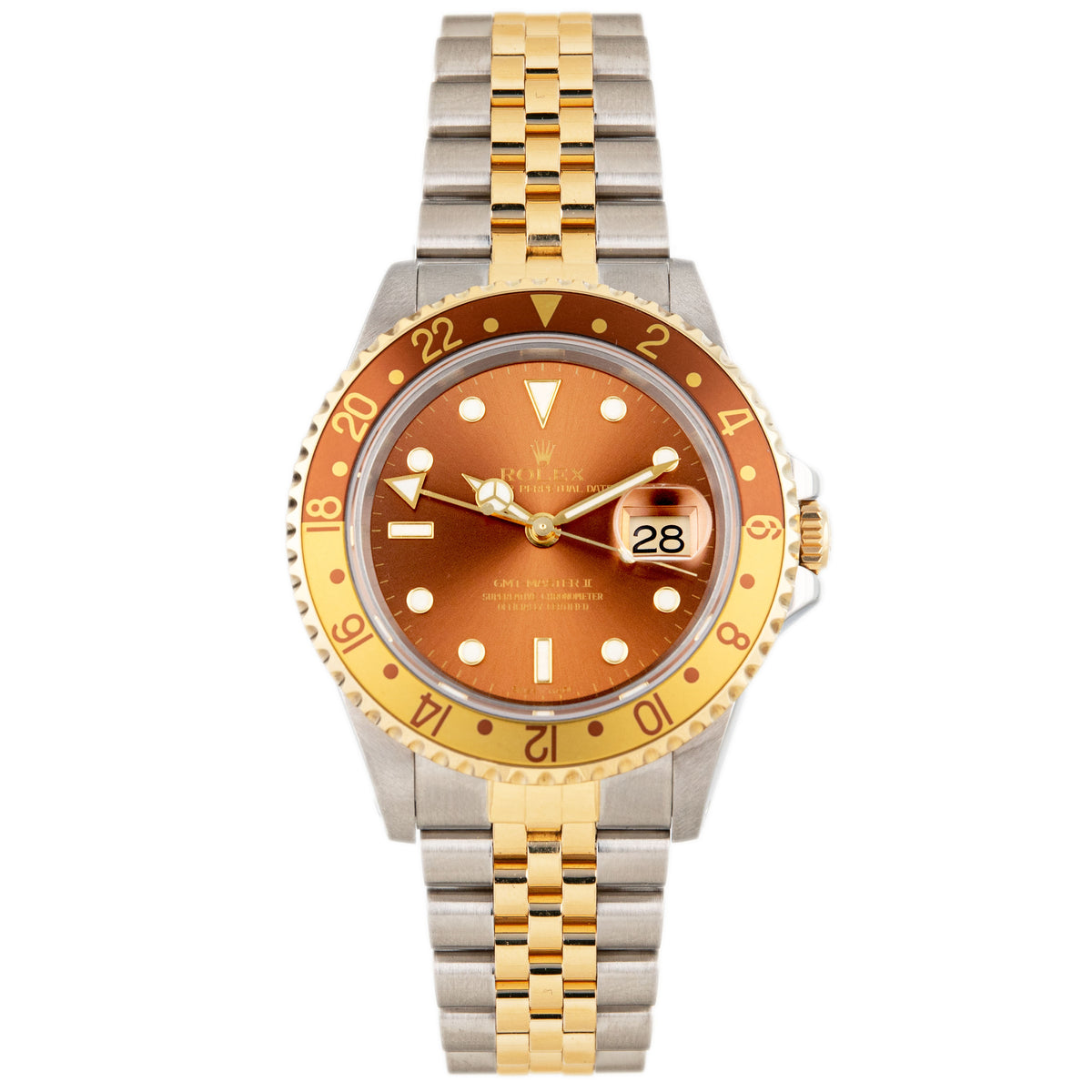 Rolex GMT-Master II Stainless Steel & Yellow Gold Brown Dial Jubilee 40mm 16713 Full Set