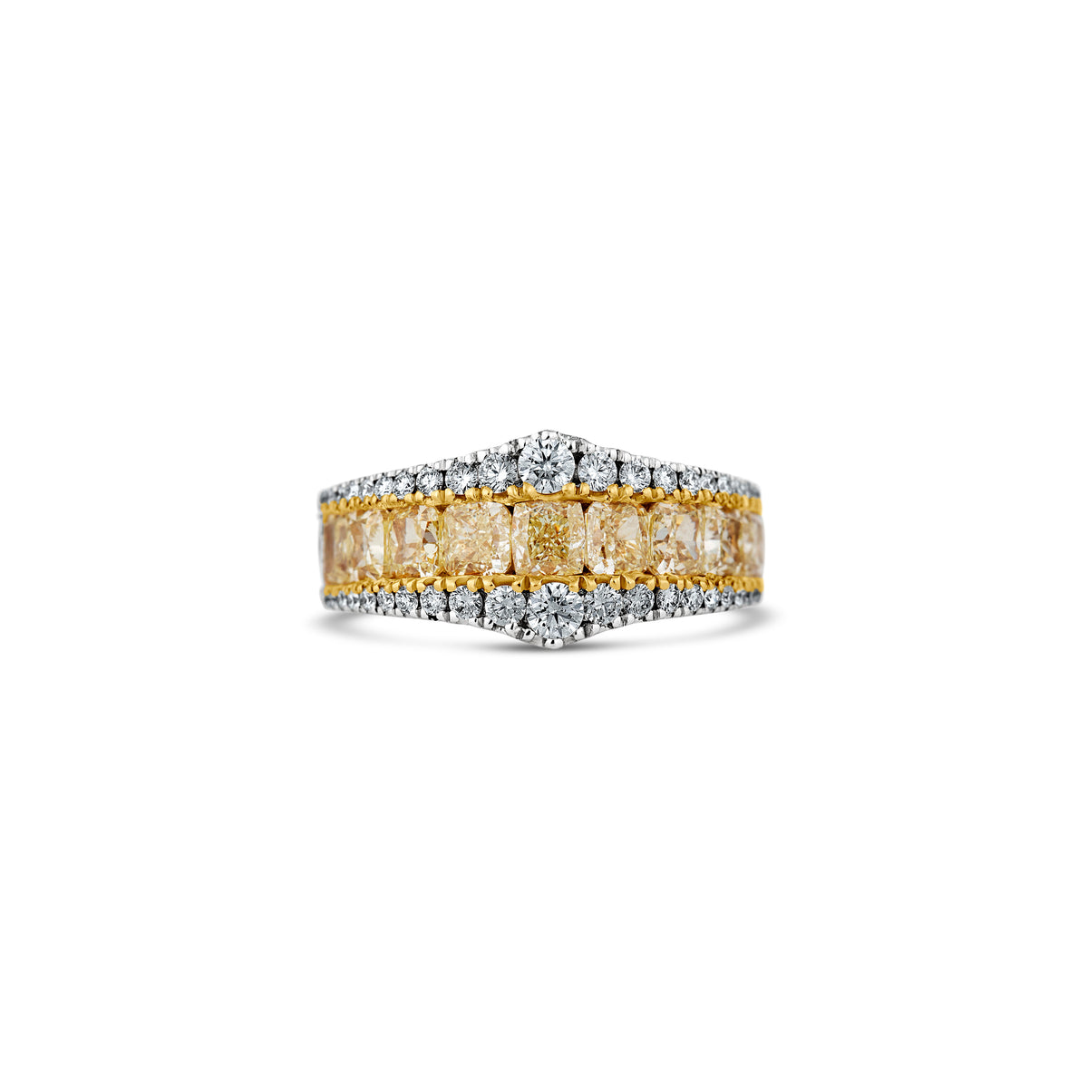 18k White/Yellow Gold Cushion Yellow Diamond and Round Diamond Band
