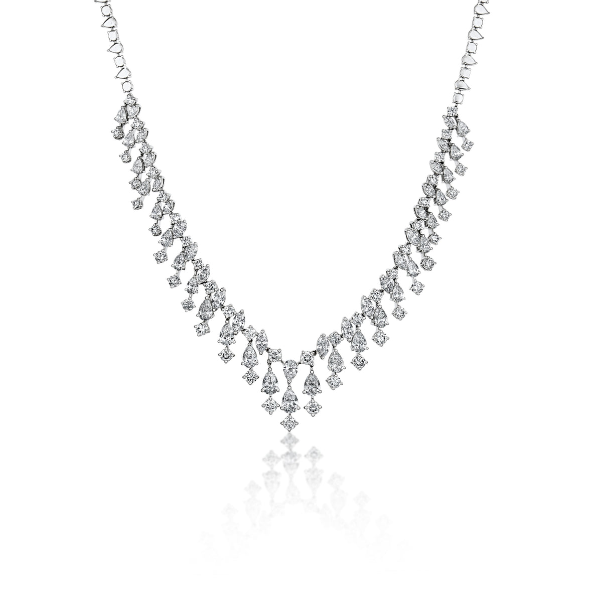18k White Gold Multi Shape Diamond Dangle Necklace