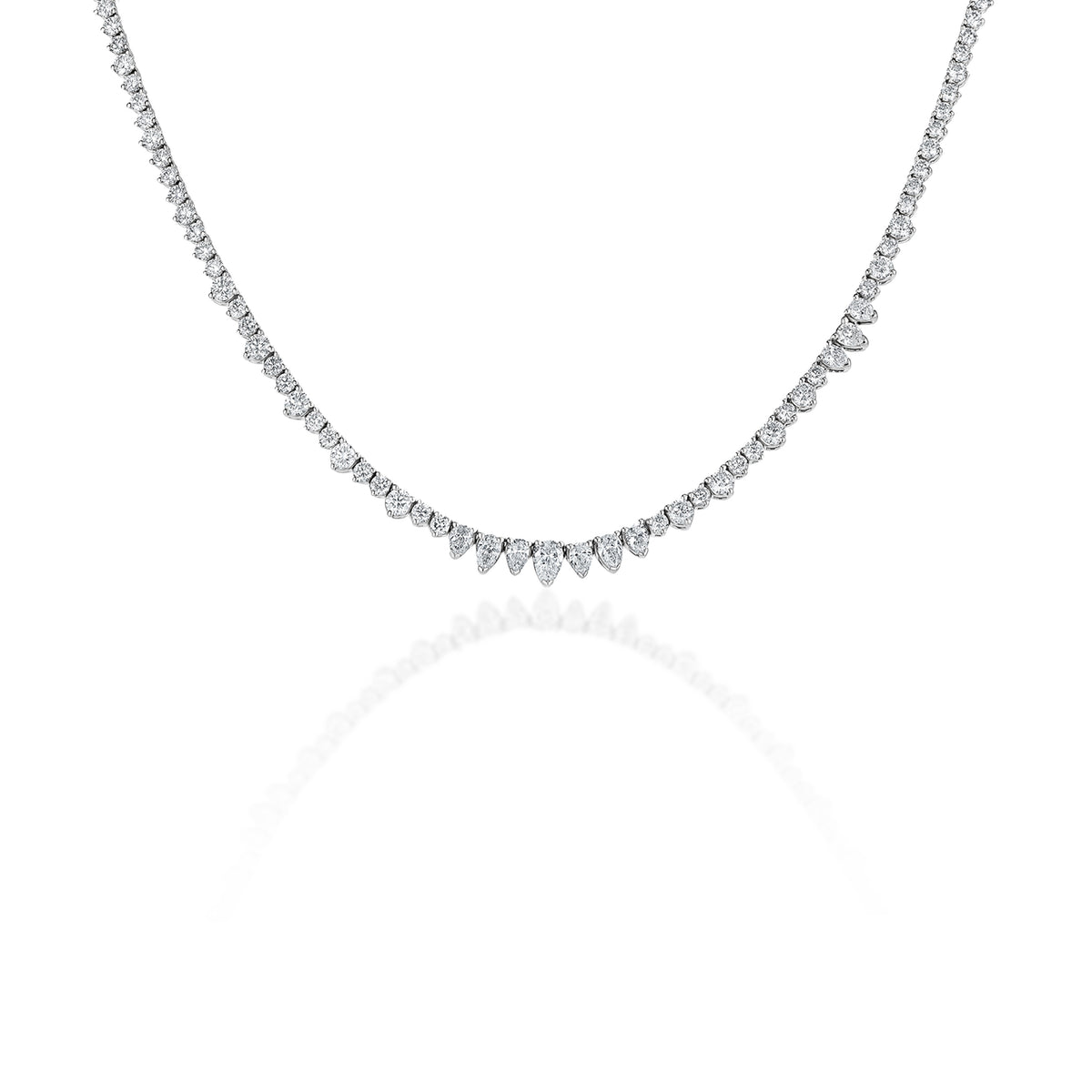 18k White Gold Graduated Round and Pear Diamond Necklace 4.77cttw