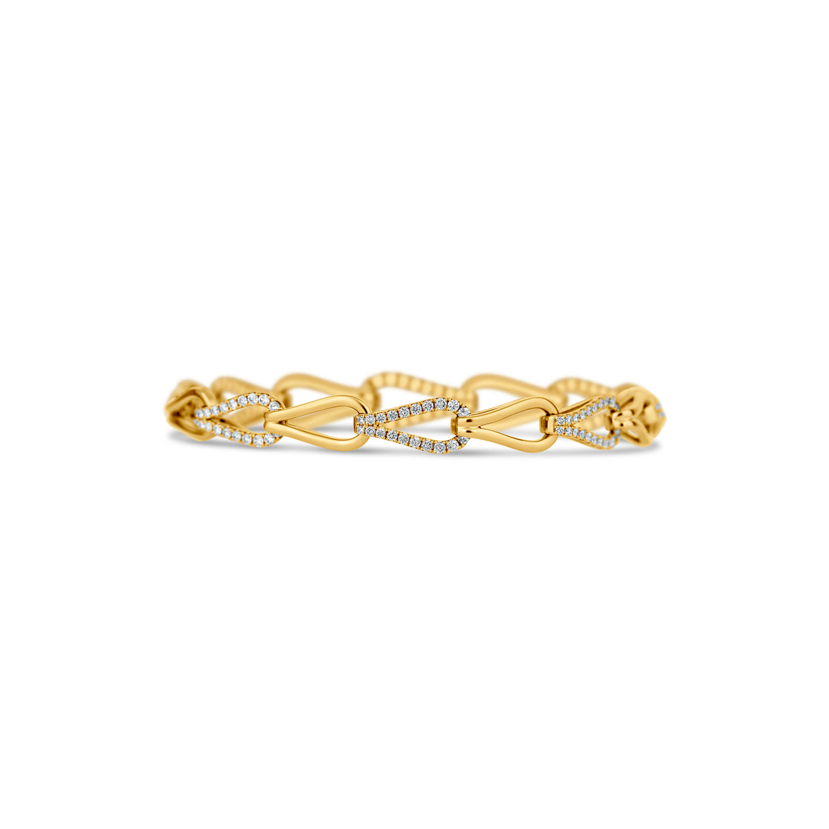 18k Yellow Gold Pavé Diamond Alternating Petal Link Bracelet
