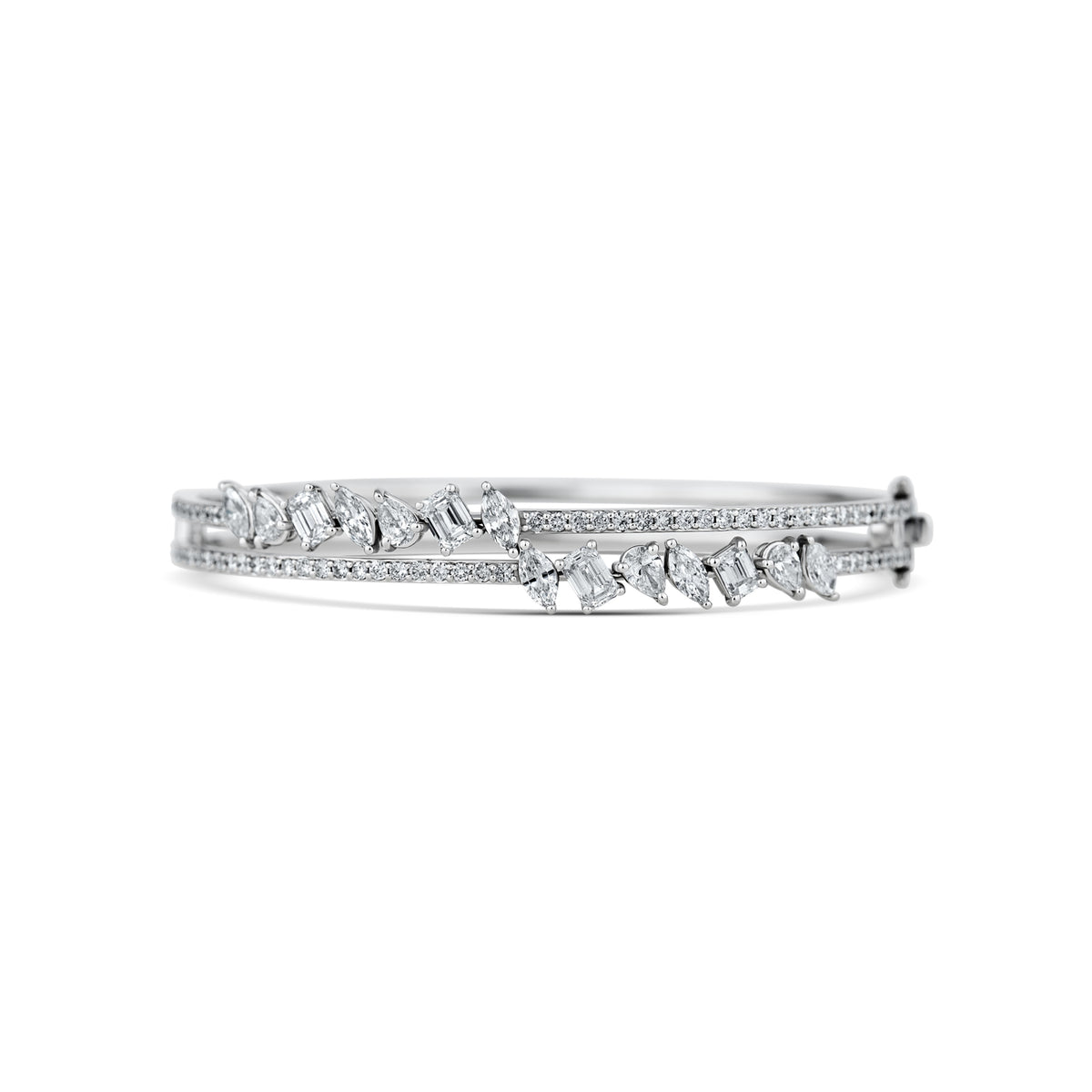 18k White Gold Multi Shape Diamond Two Row Bangle Bracelet