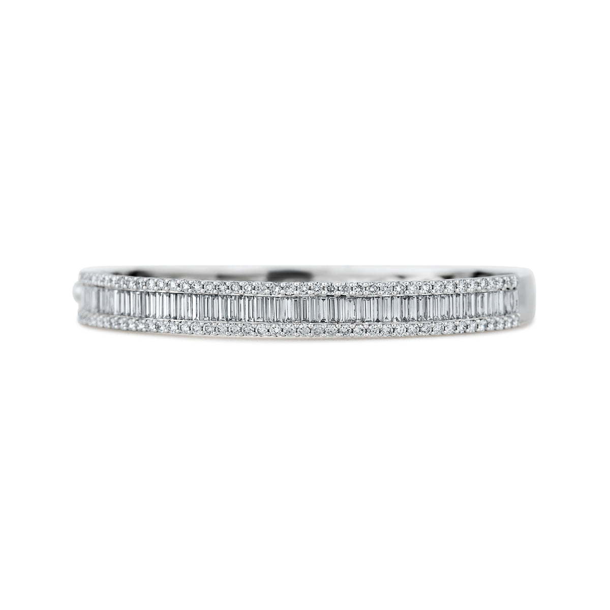 18k White Gold Baguette and Round Diamond Bangle Bracelet