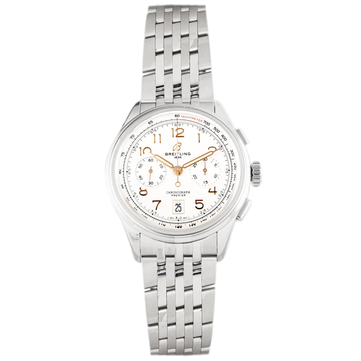 Breitling Premier B01 Chronograph 42 Stainless Steel Silver Dial 42mm AB0145211G1A1 Full Set