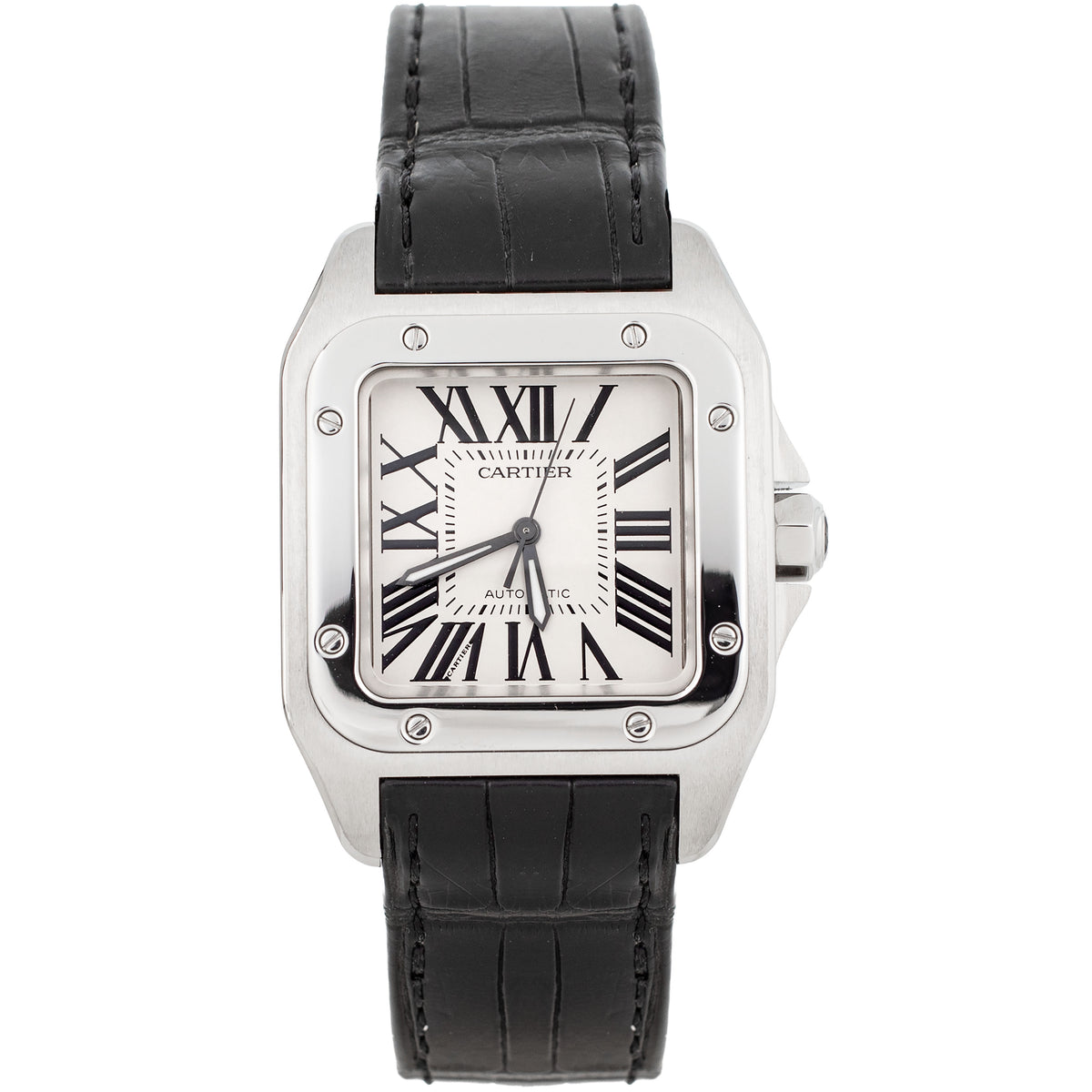 Cartier Santos 100 Stainless Steel Silver Dial 33x35.6mm W20106X8 Full Set