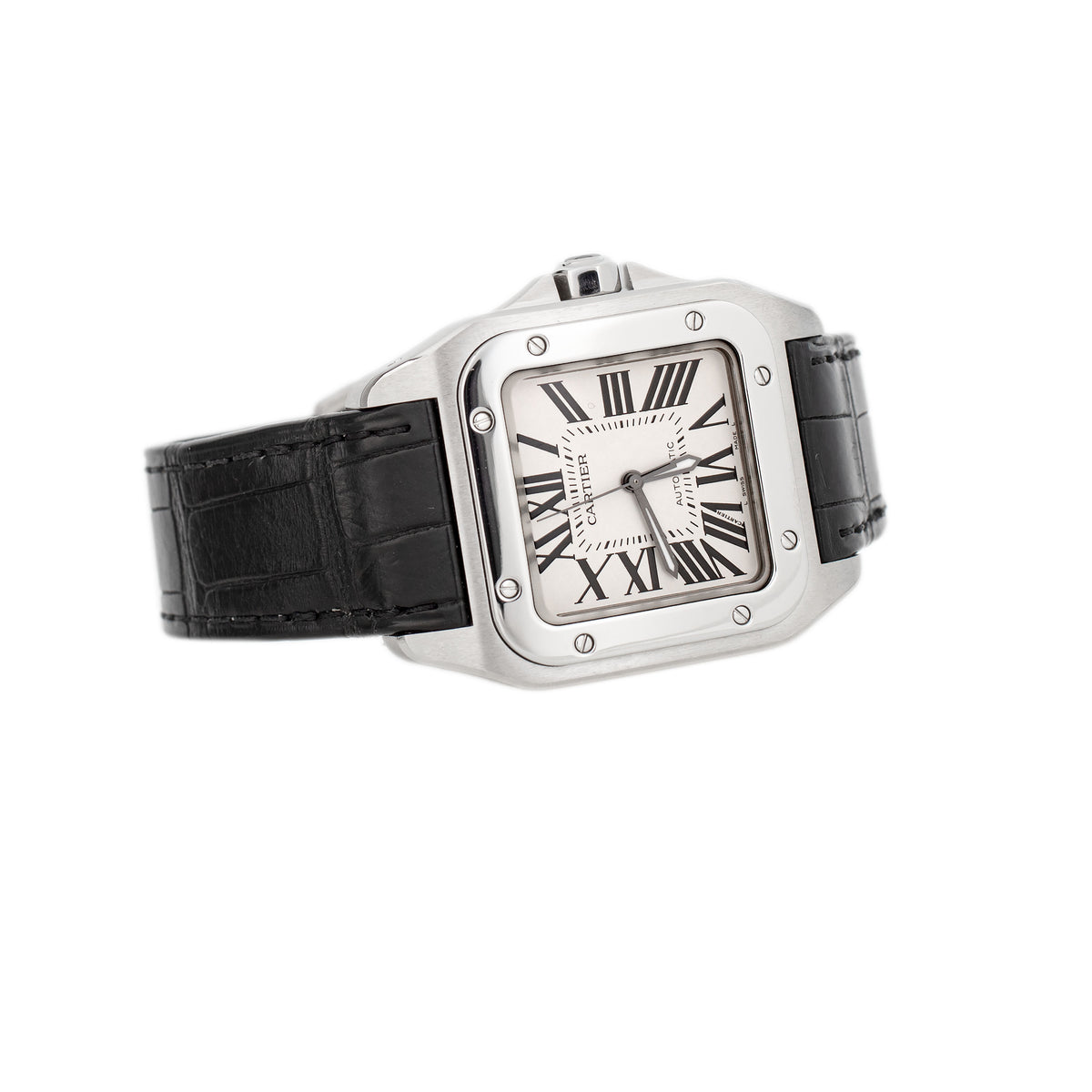 Cartier Santos 100 Stainless Steel Silver Dial 33x35.6mm W20106X8 Full Set