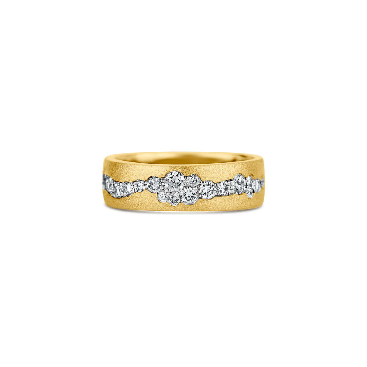 14k Yellow Gold Confetti Round Diamond Satin Finish Band