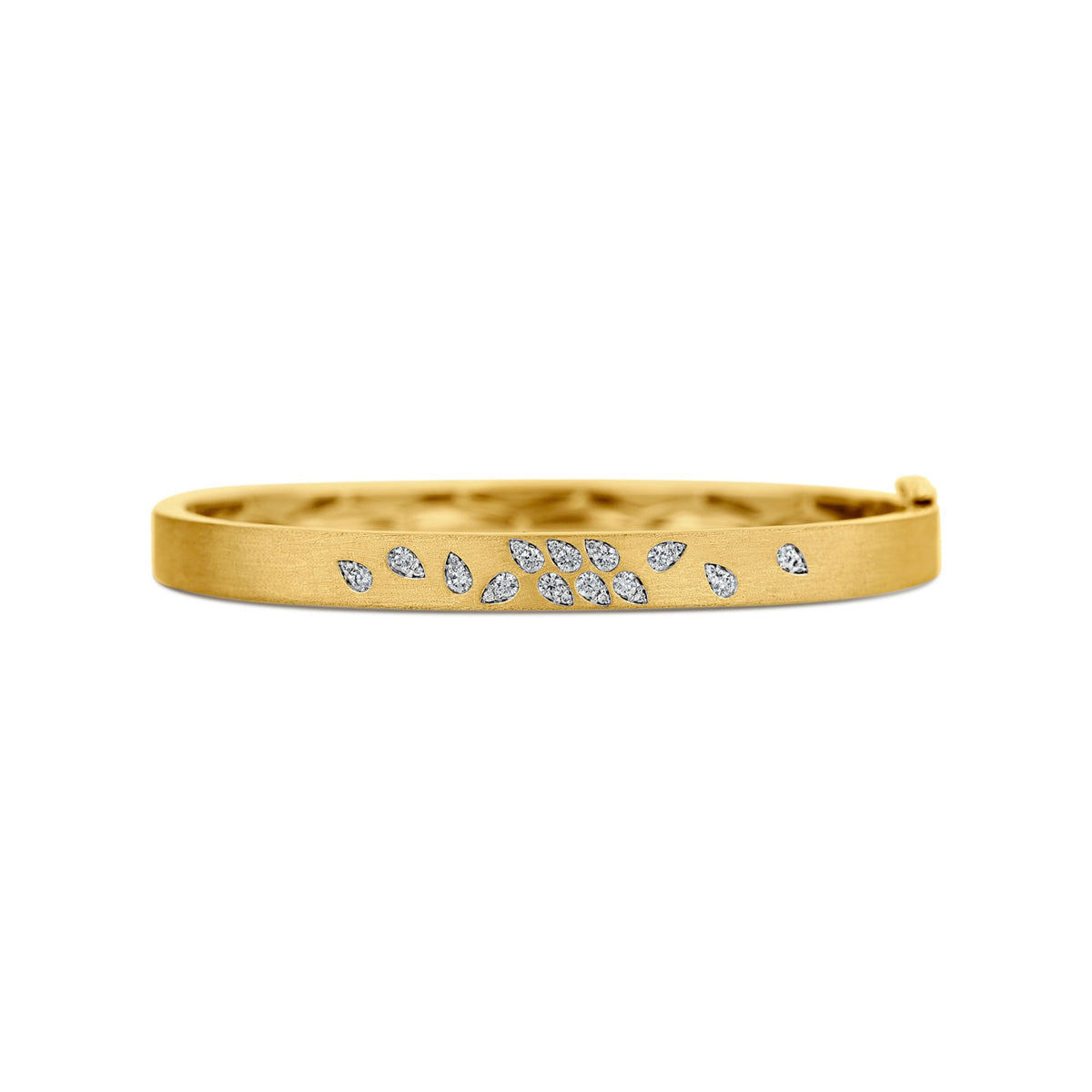 14k Yellow Gold Confetti Pear Diamond Satin Finish Bangle Bracelet