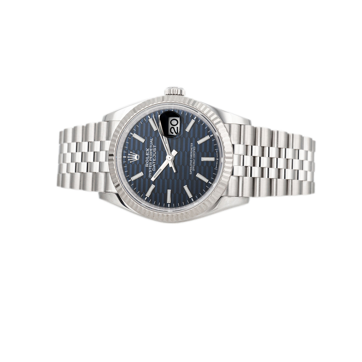 Rolex Datejust 36 Stainless Steel Blue Motif Dial Fluted Jubilee 36mm 126234 Full Set