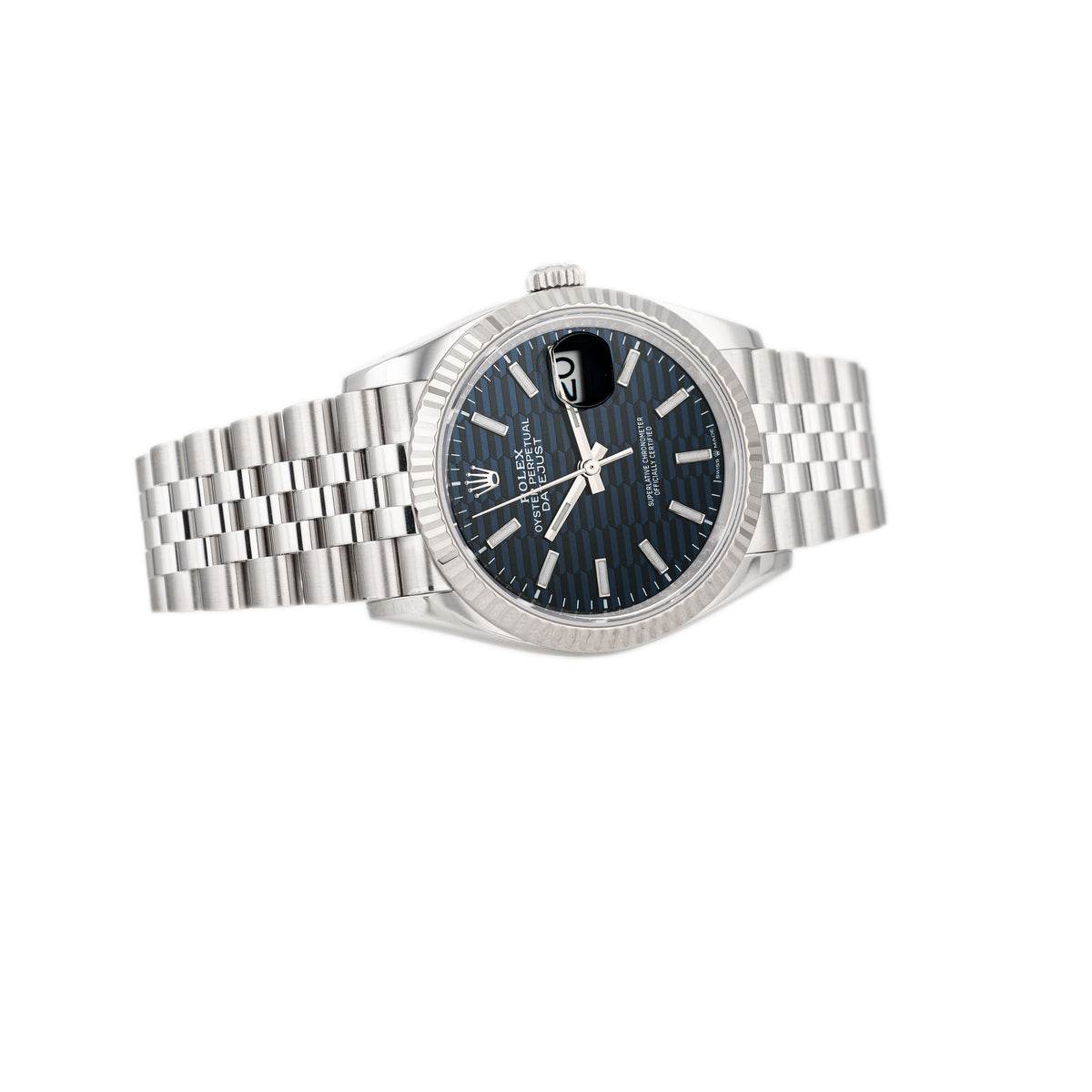 Rolex Datejust 36 Stainless Steel Blue Motif Dial Fluted Jubilee 36mm 126234 Full Set