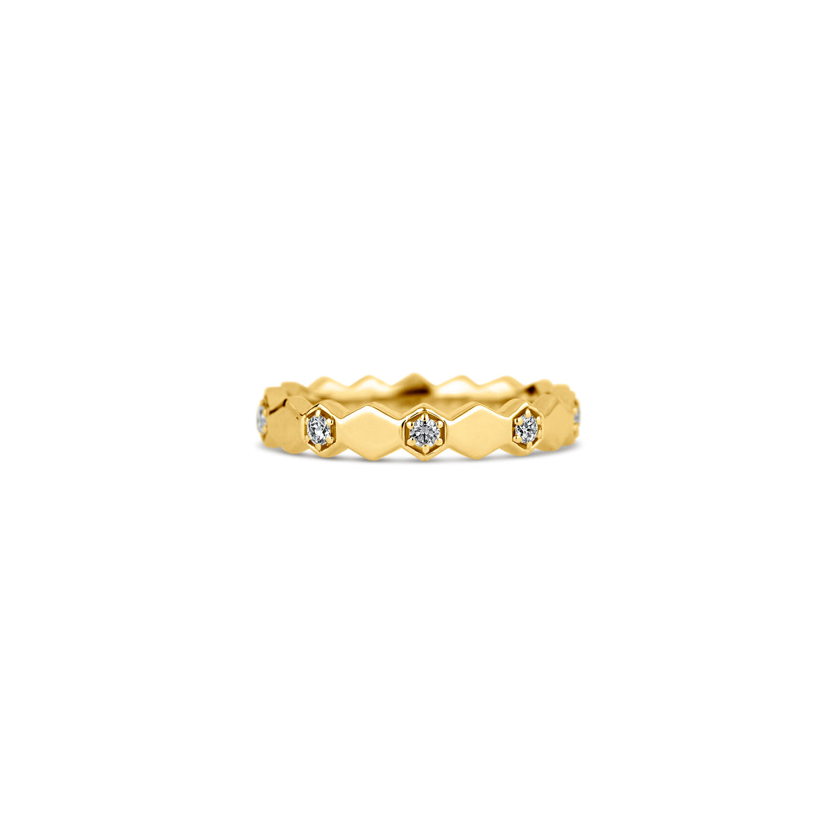 14k Yellow Gold Round Diamond Alternating Band