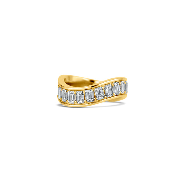 14k Yellow Gold Emerald Diamond Wave Band