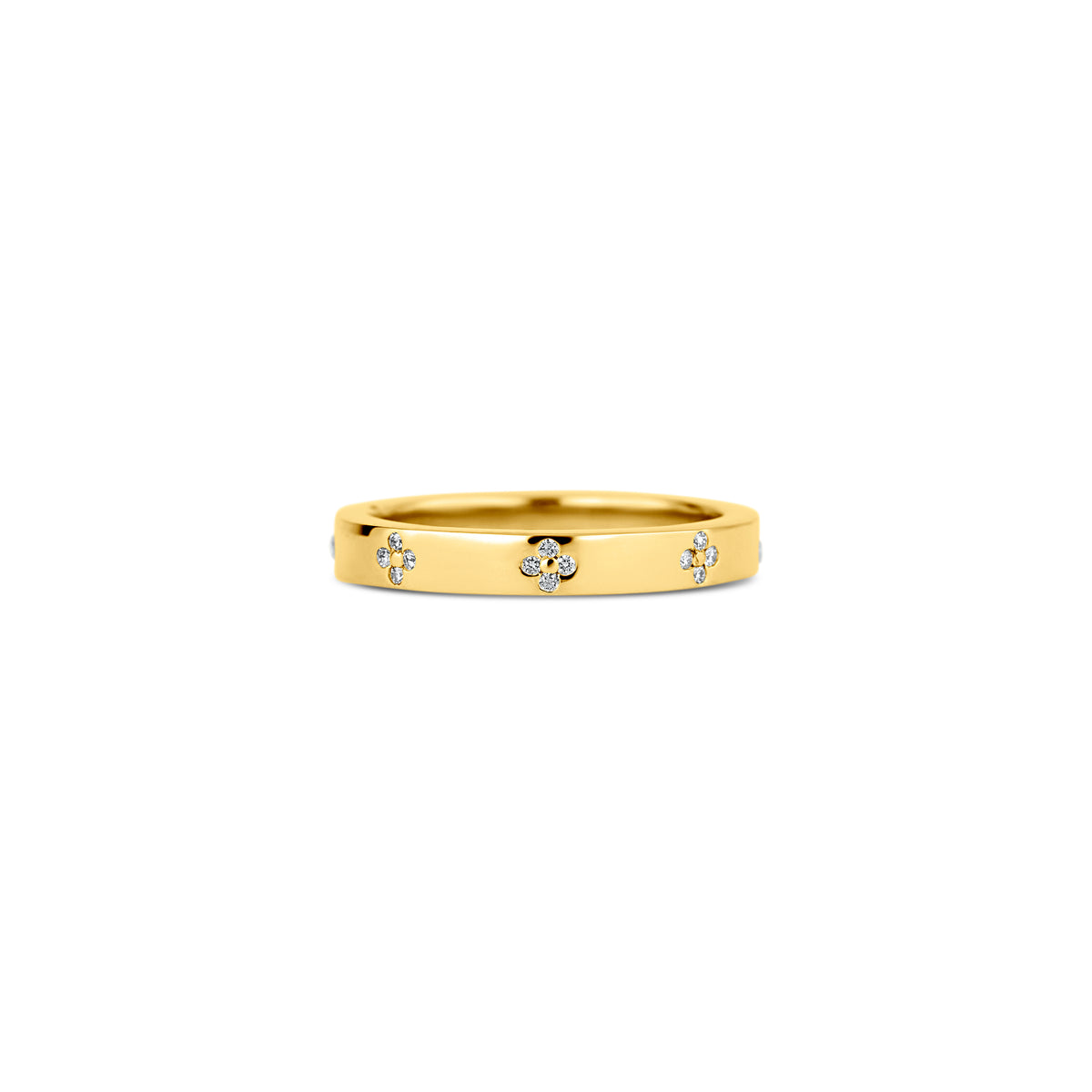 14k Yellow Gold Round Diamond Flower Station Band