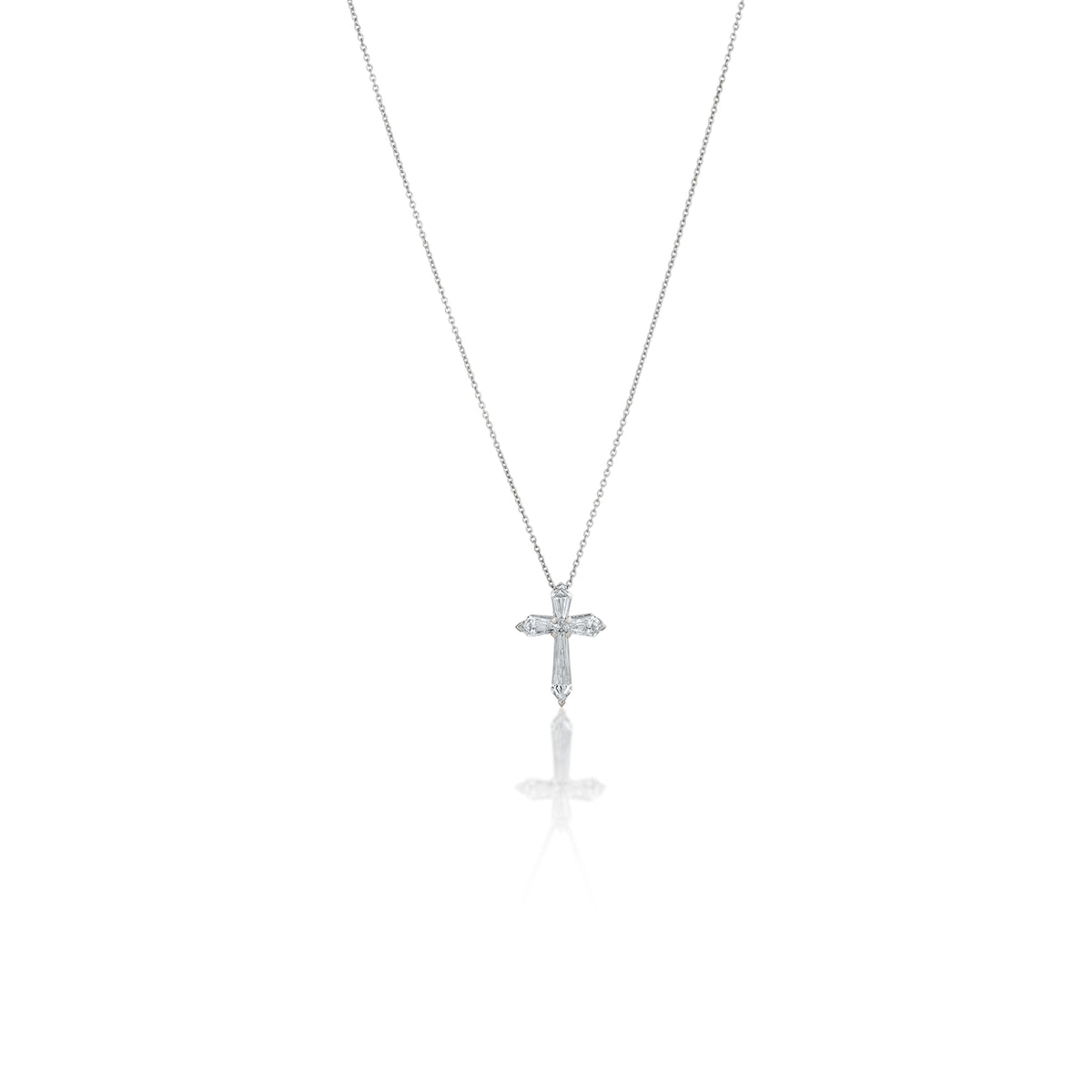 14k White Gold Lab Grown Shield Diamond Cross Pendant with Chain